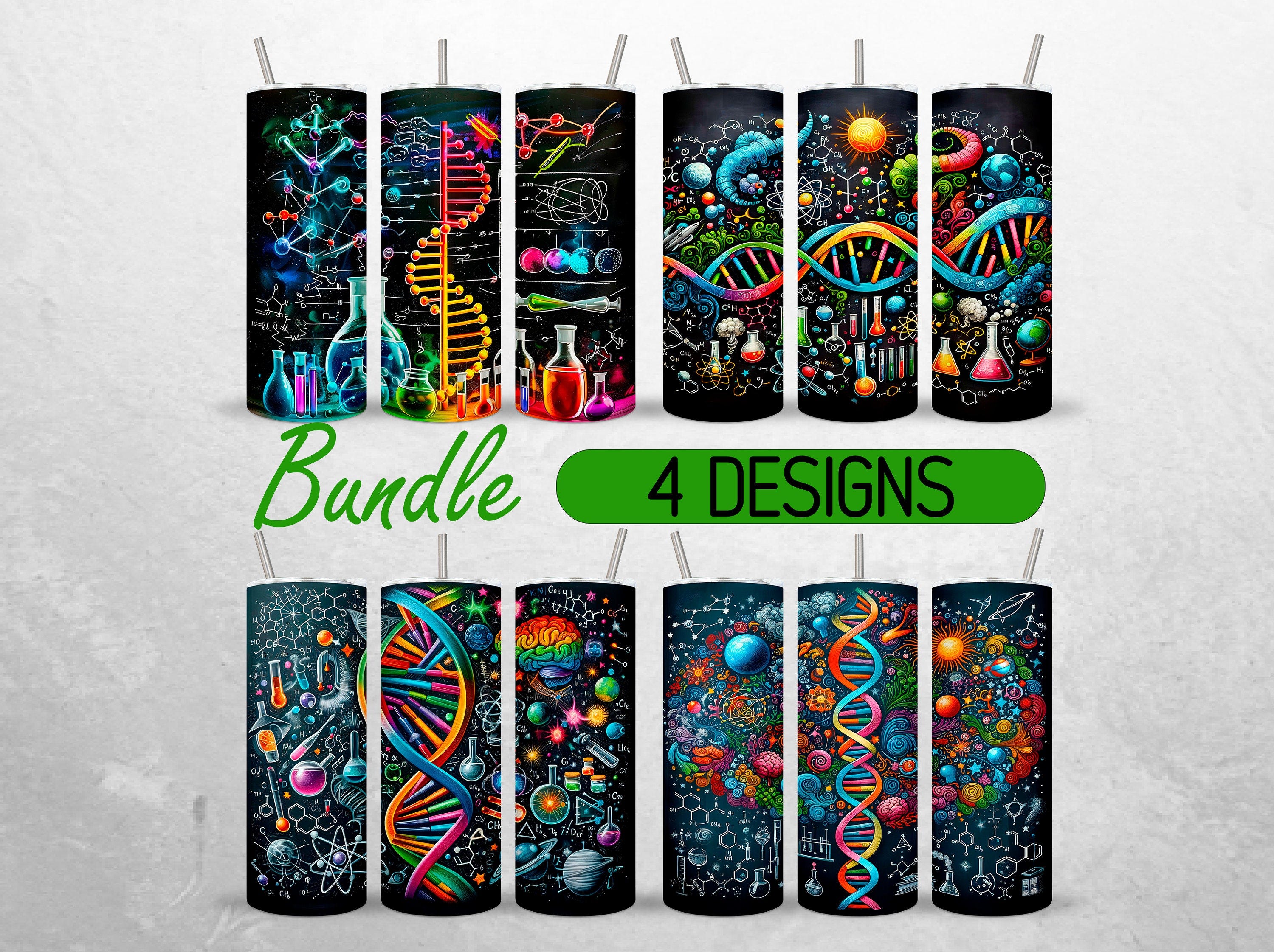 Science Teacher Tumbler Wrap Bundle Chalkboard Science Tumbler PNG Chemistry Tumbler Design +18 FREE 20oz Skinny Tumbler Sublimation