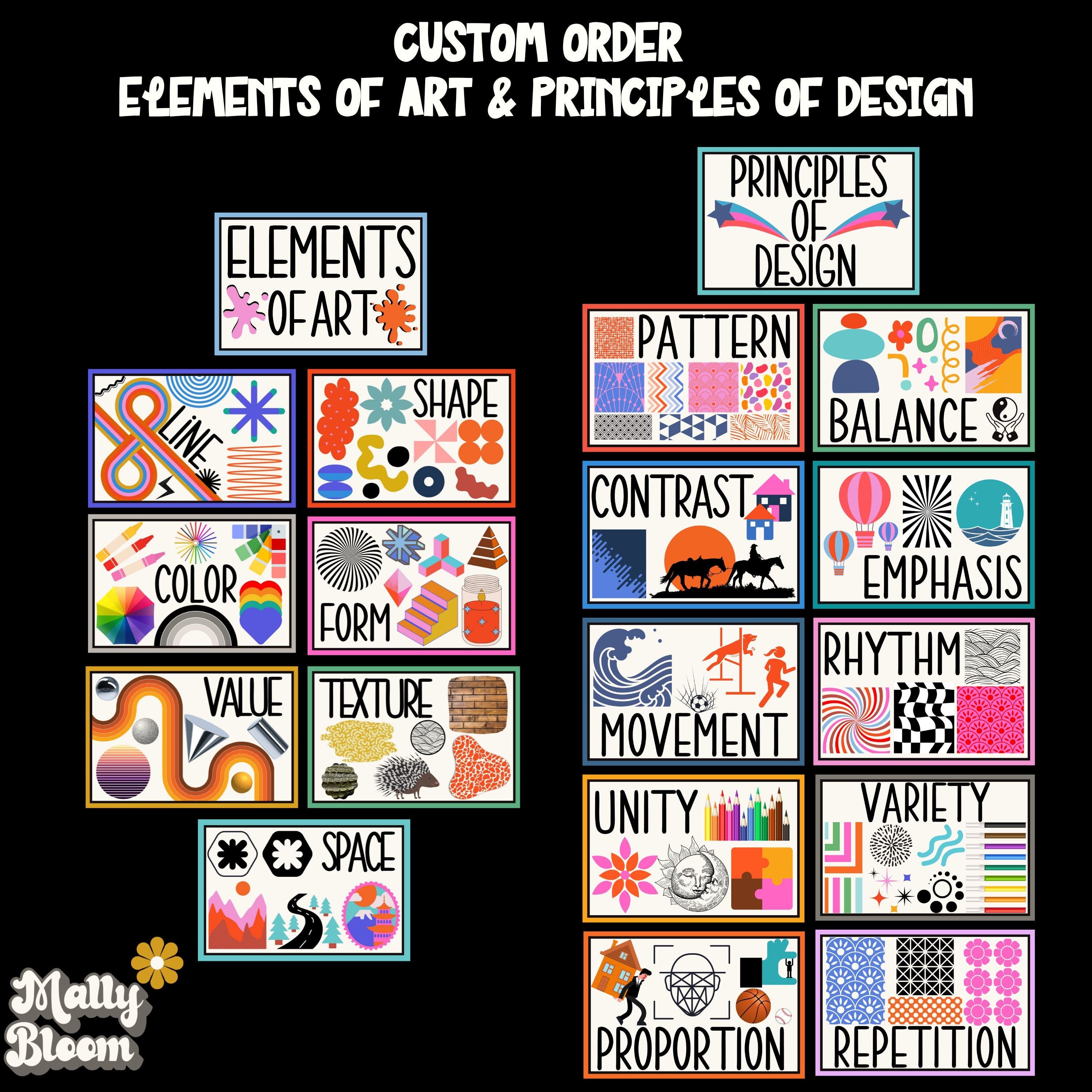 Elements of Art, Principles of Design Poster Bundle, Classroom Decor,,Teacher Bulletin Board,Set for Elementary, Art Teacher Printable