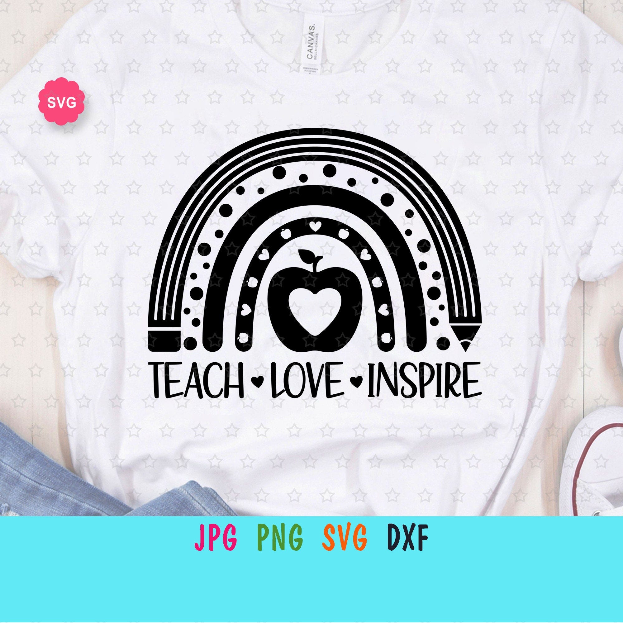 Rainbow Teach Love Inspire Svg for cricut, Teacher life Svg, Rainbow teacher Svg, Teacher gift svg, Rainbow Svg