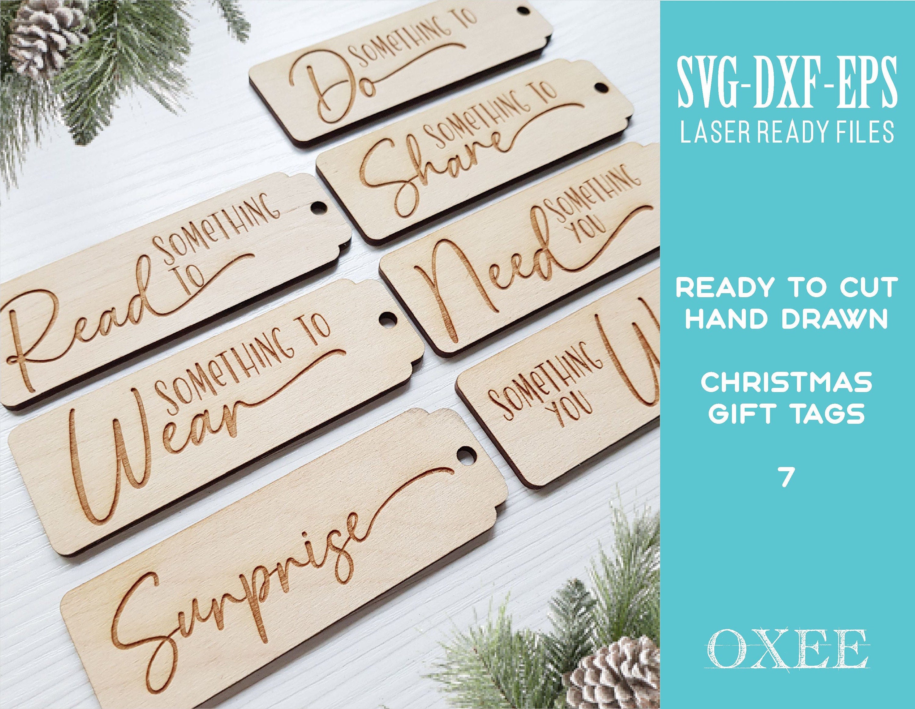 Christmas gift tag SVG bundle by Oxee, adult Christmas tags svg, elegant gift tags, Glowforge svg, Laser cut file