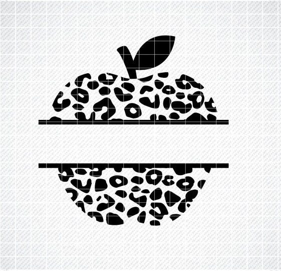 Apple Name Frame SVG, Teacher SVG, Cheetah Apple SVG, Leopard Print Apple Monogram, Apple Split Name Monogram  Svg