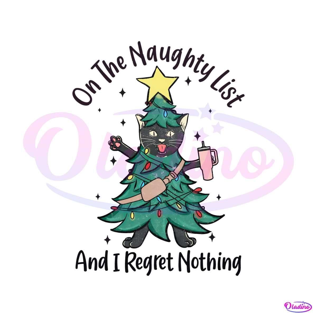 On The Naughty List Cat Christmas PNG