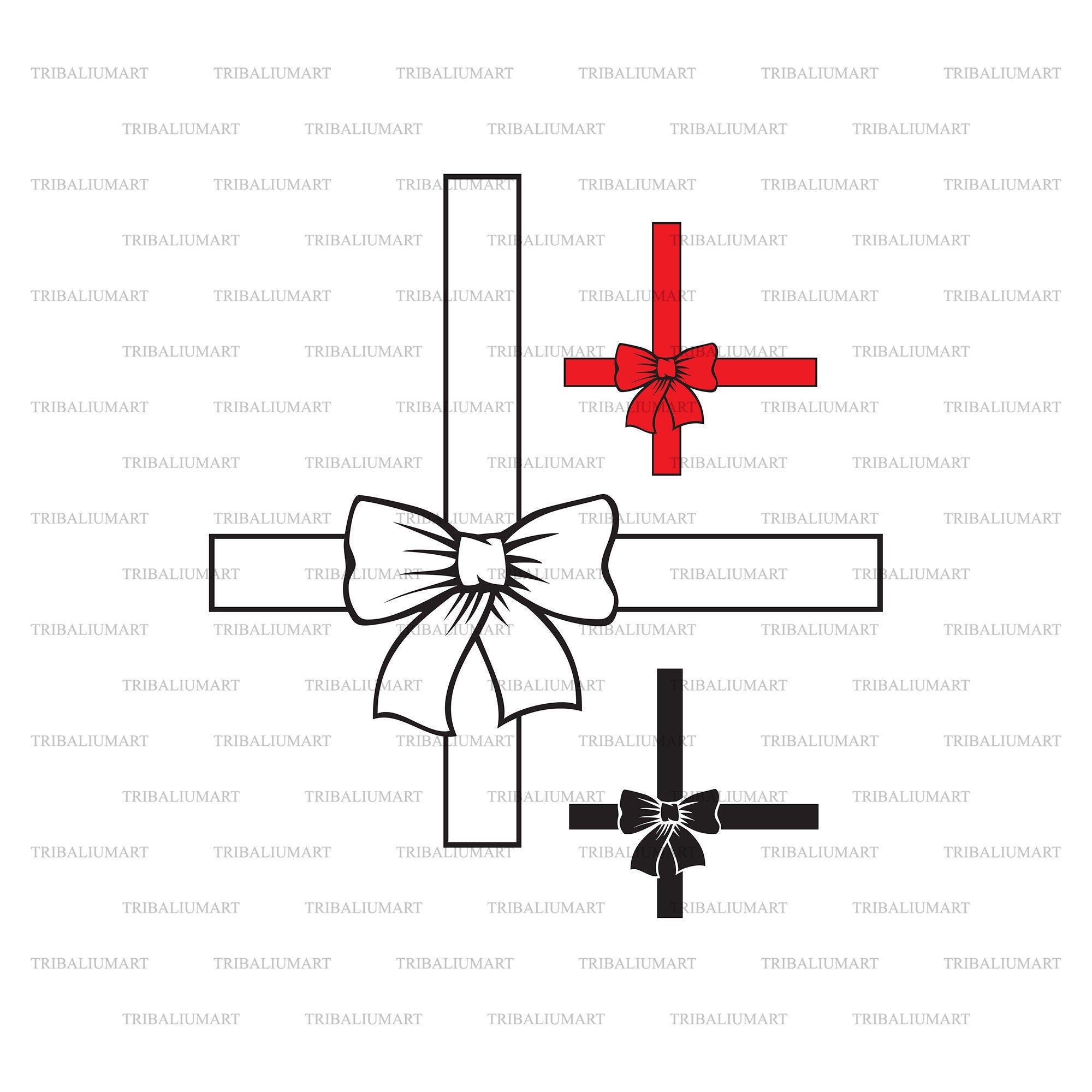 Gift ribbon and bow. Cut files for Cricut. Clip Art silhouettes (eps, svg, pdf, png, dxf, jpeg).