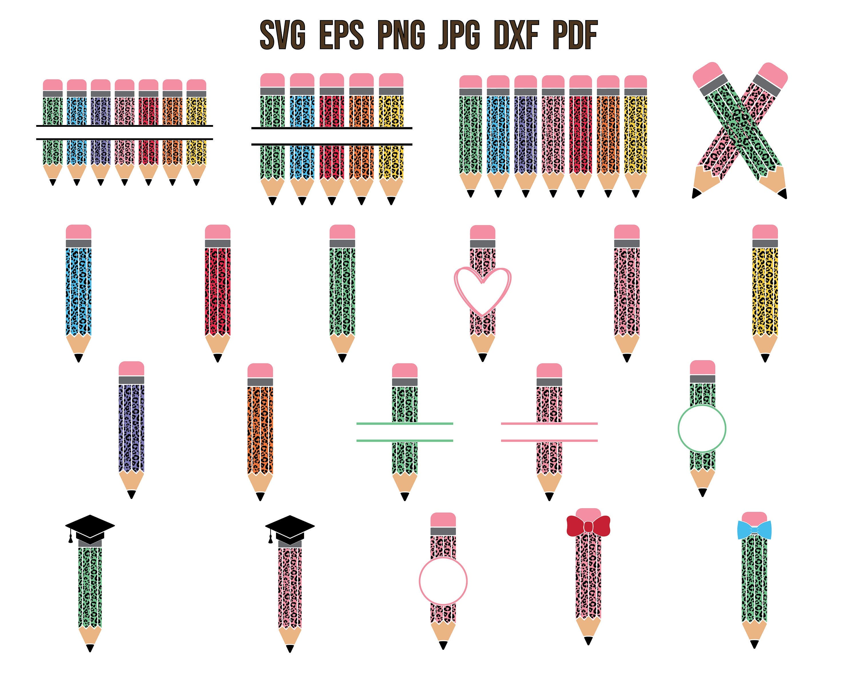 Pencil SVG | Pencil Monogram | Leopard Print Teacher SVG | School SVG | School Supplies Svg | School Clipart | Pencil Clipart Silhouette Png