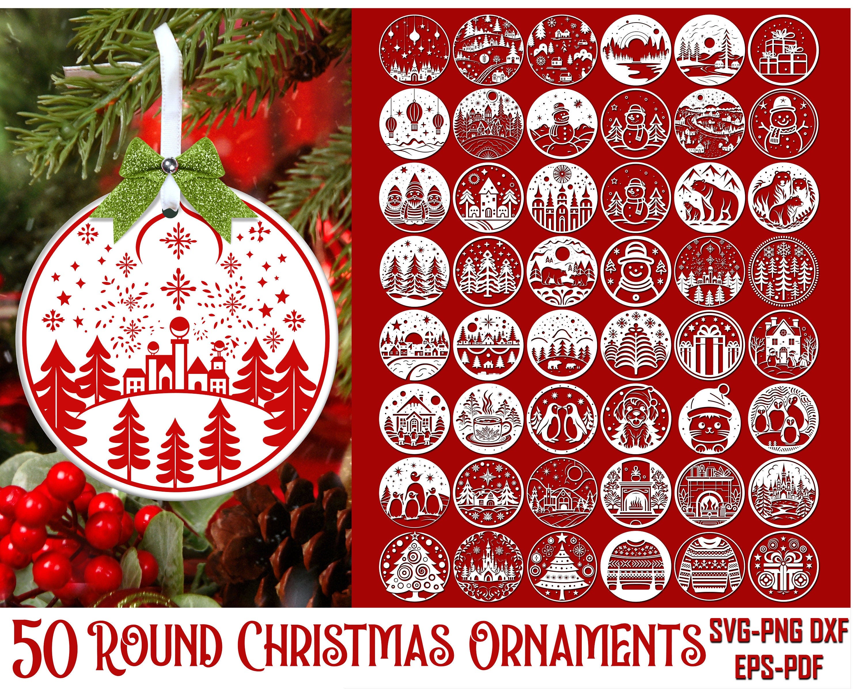 Christmas Bauble SVG Bundle, Christmas Scene Svg, Round Christmas Ornament SVG Cricut, Christmas Sign svg, Christmas Glowforge Laser Cut Svg