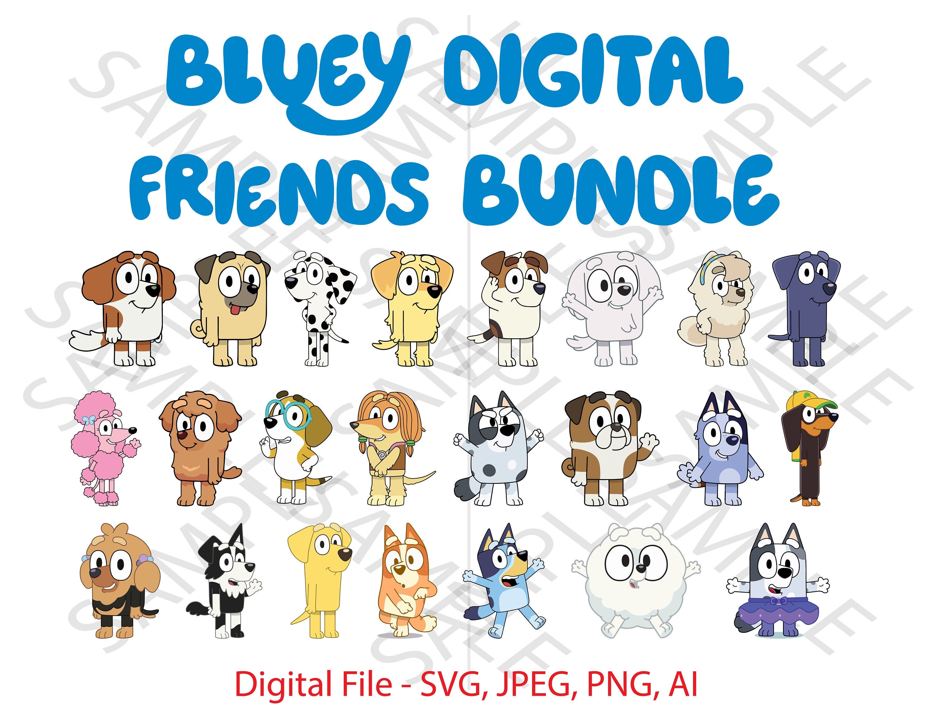 Bluey Show Bundle, 23 Bluey Characters, Bluey, Bluey Friends SVG Bundle, Bluey Show SVG Bundle, Cartoon, Vinyl Cutting, Cricut, Custom,