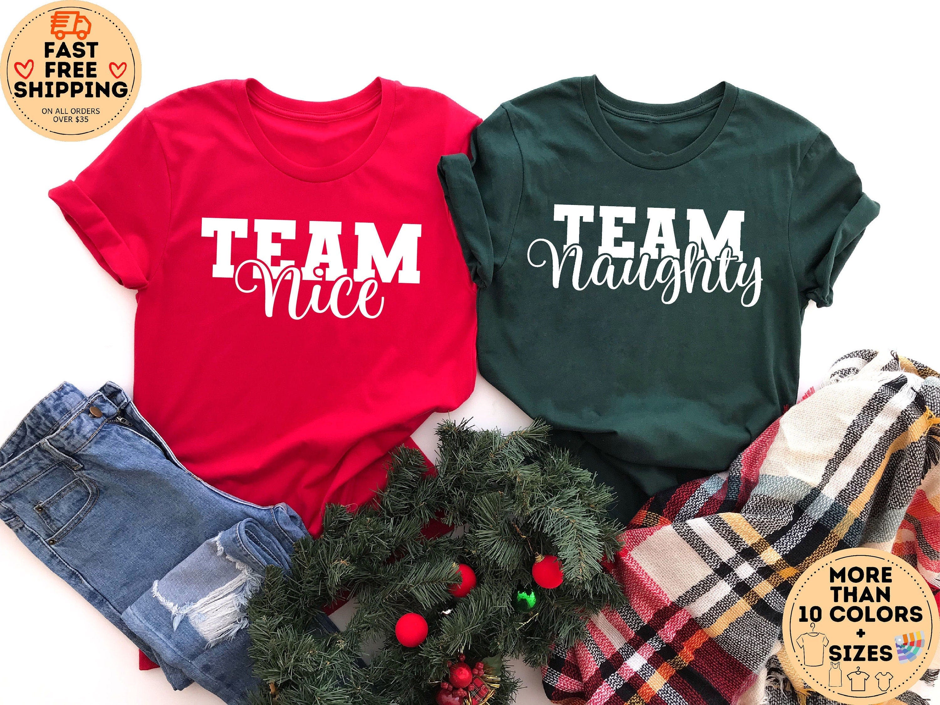 Team Nice Team Naughty shirt, Couple Christmas Tshirts, Couple Shirt, Funny Christmas Shirts, Matching Christmas Shirts, Xmas Pajamas