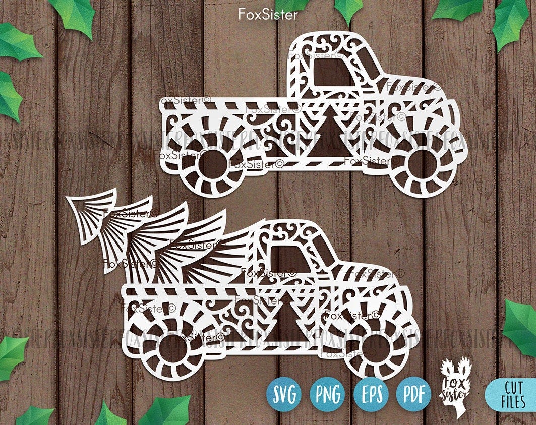 Christmas truck svg for Cricut Silhouette and Glowforge, farm truck svg, truck clipart, truck with Christmas tree svg, Christmas clip art