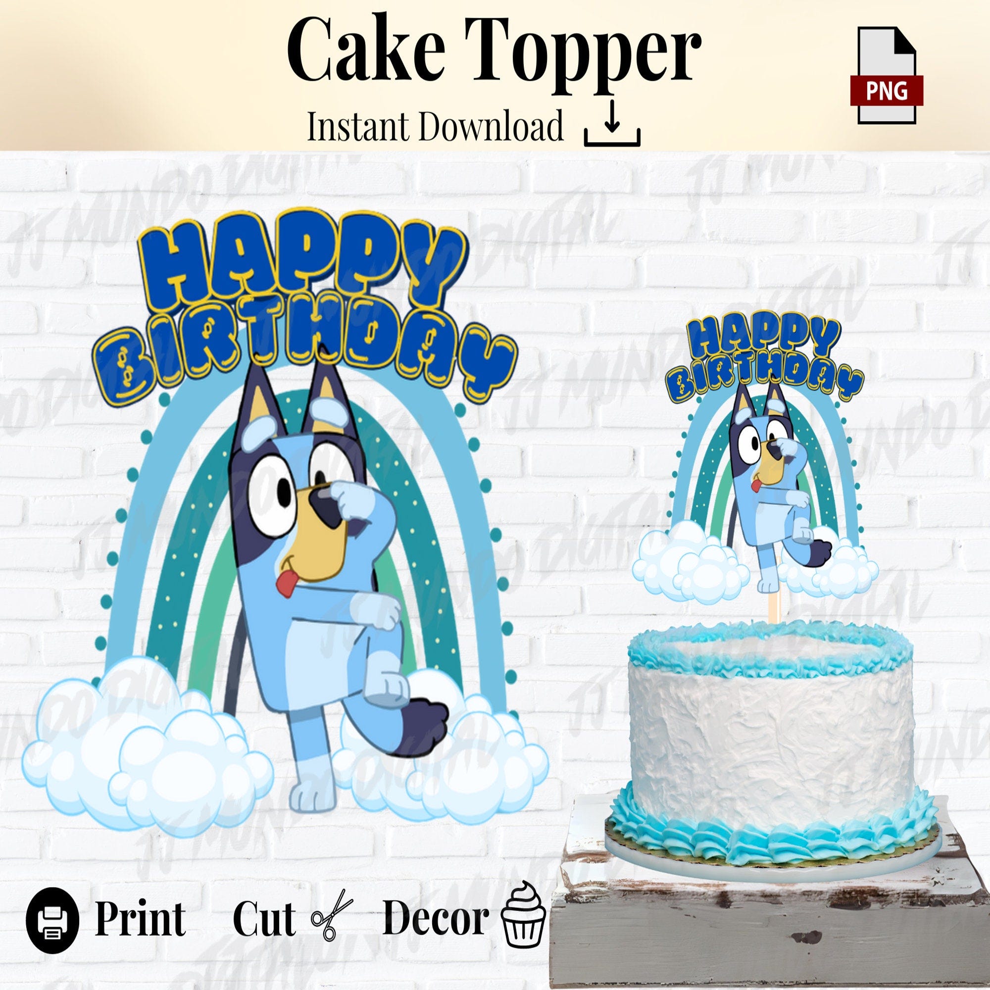 Bluey Cake Topper, Instant Download,  Digital Birthday Party Decoration