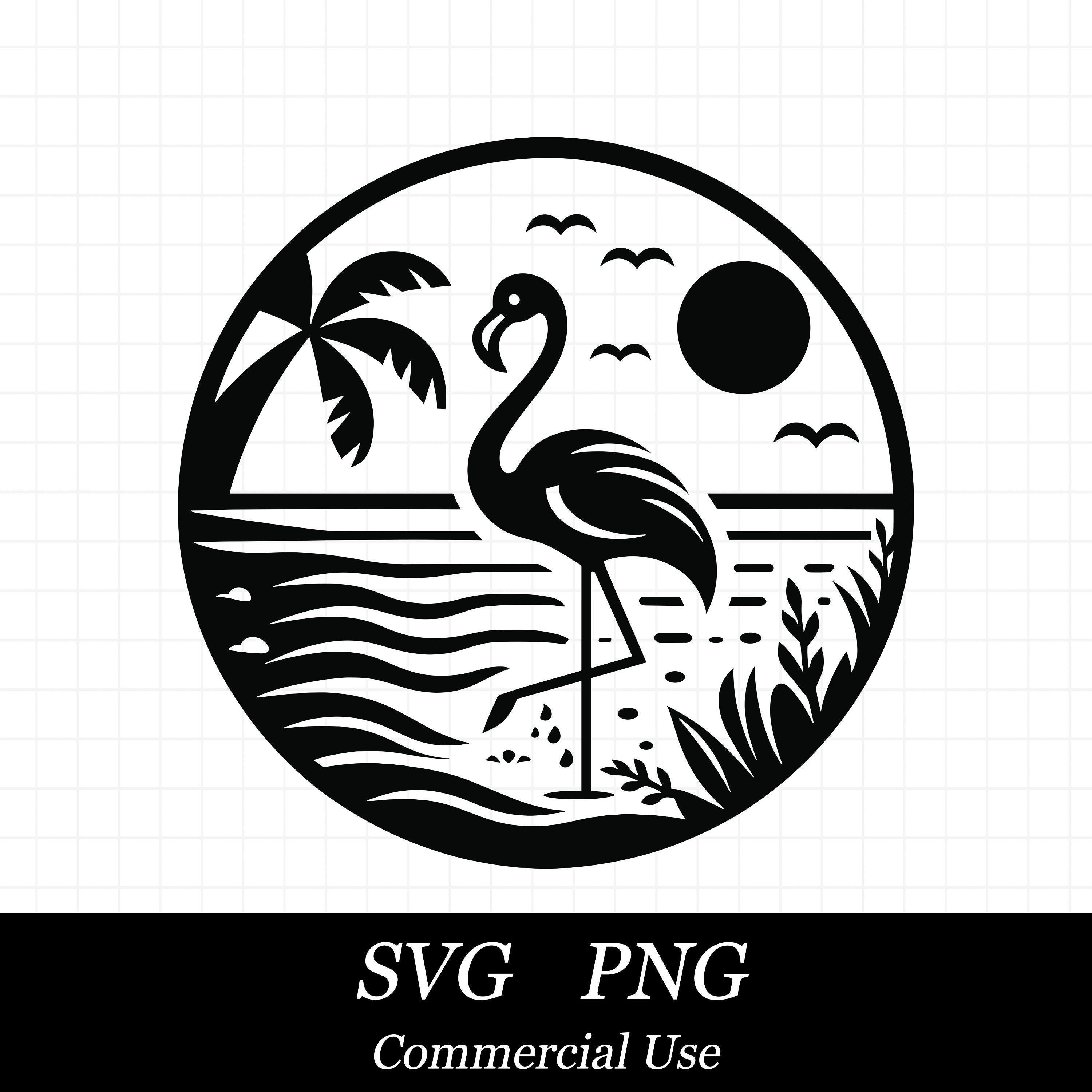 Flamingo SVG PNG, Beach Svg, Round Svg, SVG Files for Cricut, Commercial Use, Instant Digital Download, Circle Design Svg