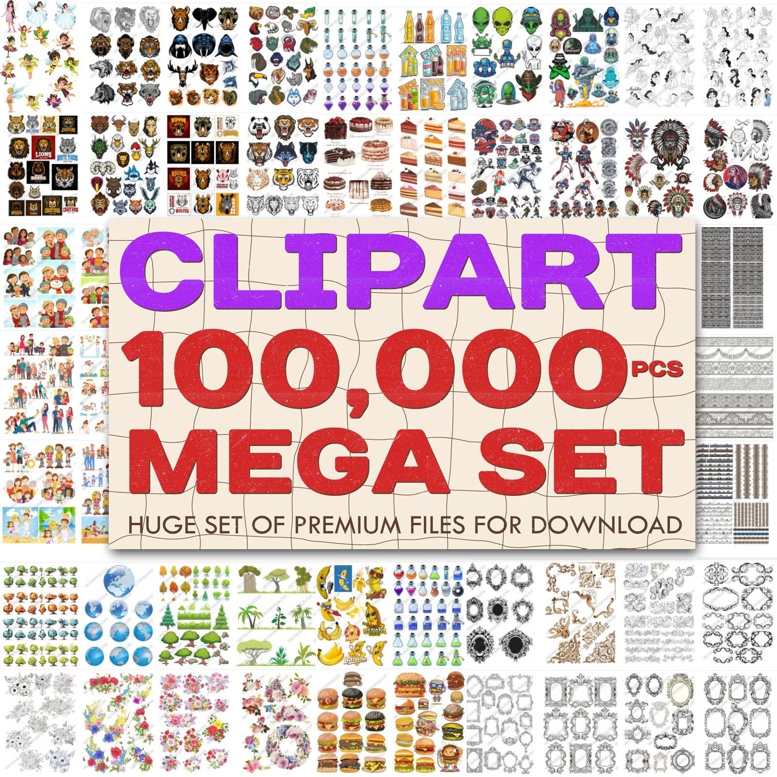 100,000 clipart! Clipart bundles, clipart mega set, clipart collections, clipart designs, clipart pack, svg bundle, svg clipart