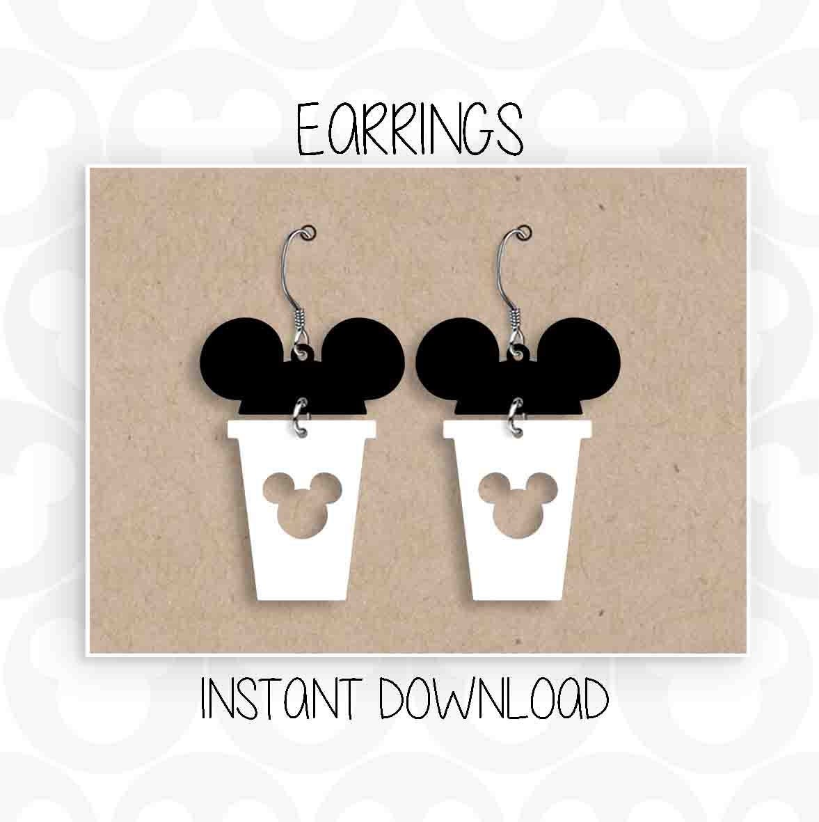 Earrings, Mickey Mouse, Ears Head, Snack, Snacks, Coffee Cup, Svg Png Formats, Instant Download, Silhouette Cameo, Cricut, Glowforge