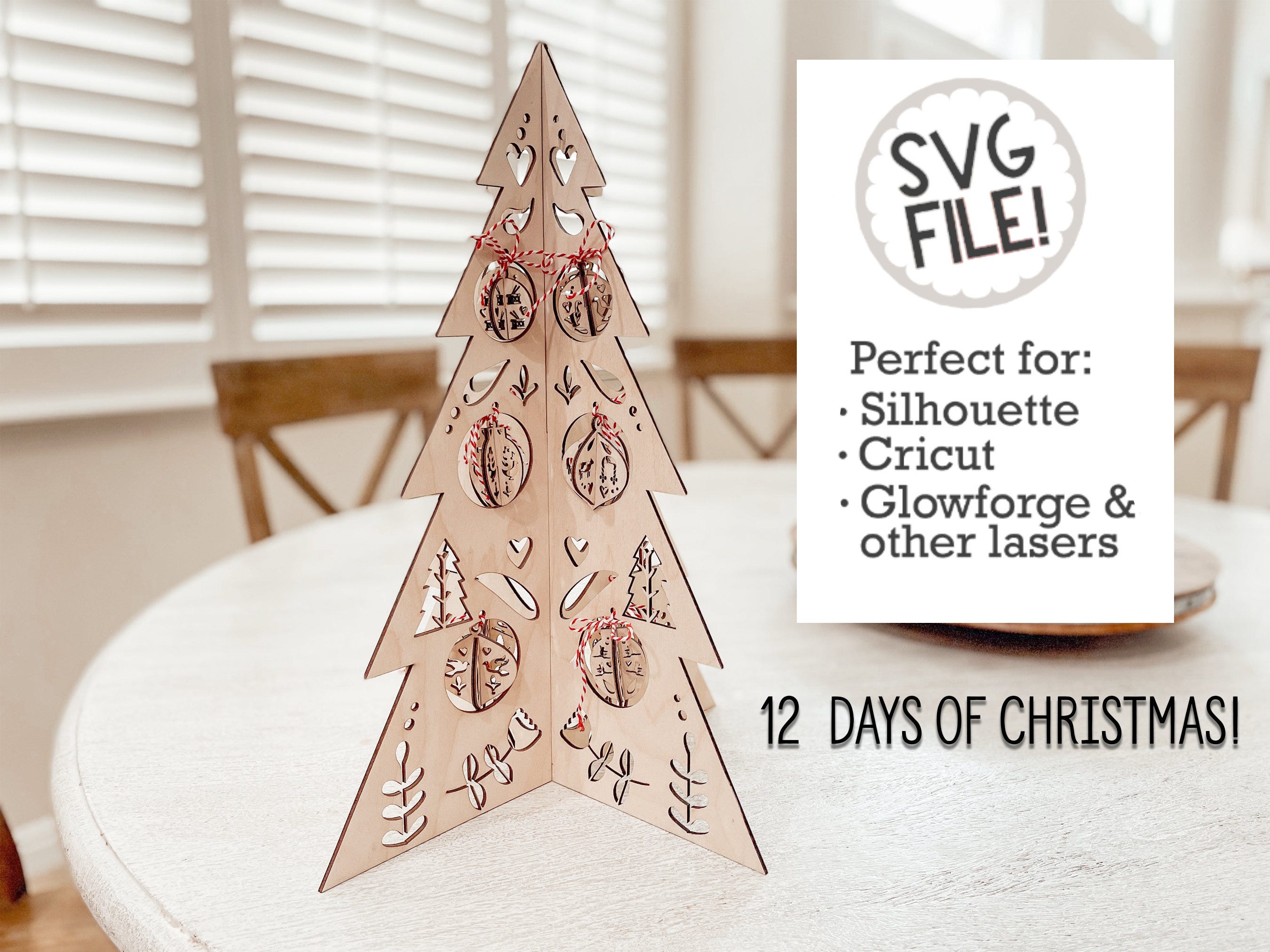 12 Days of Christmas Tree SVG | Laser Pattern | Catholic Advent Laser File | Nordic Folk Art Decor | Easy Fast Laser File Pattern