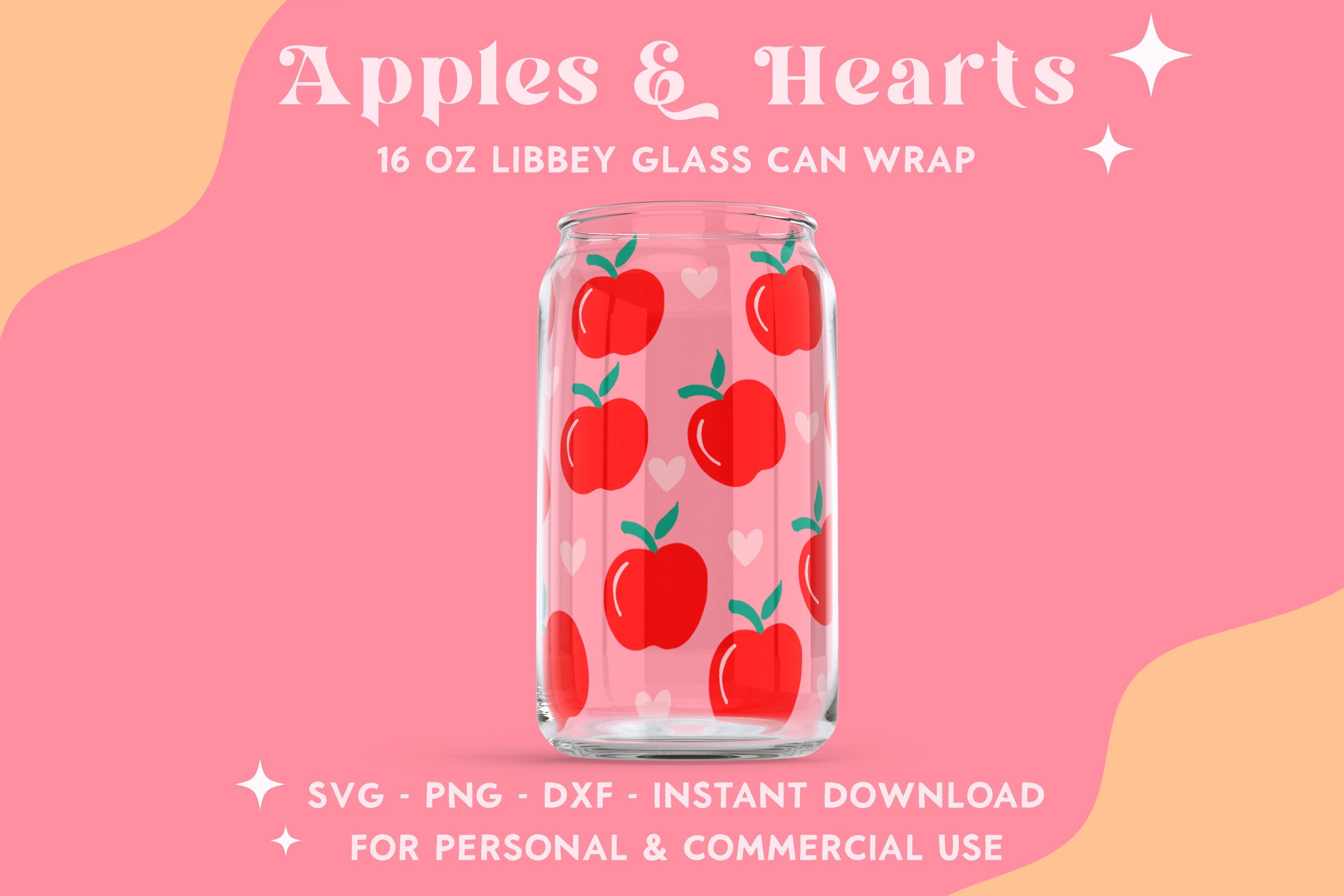 Teacher Appreciation Gifts SVG, Apples and Hearts SVG 16 oz Libbey Glass, Glass Can Designs, Beer Can Glass SVG, png Back to School