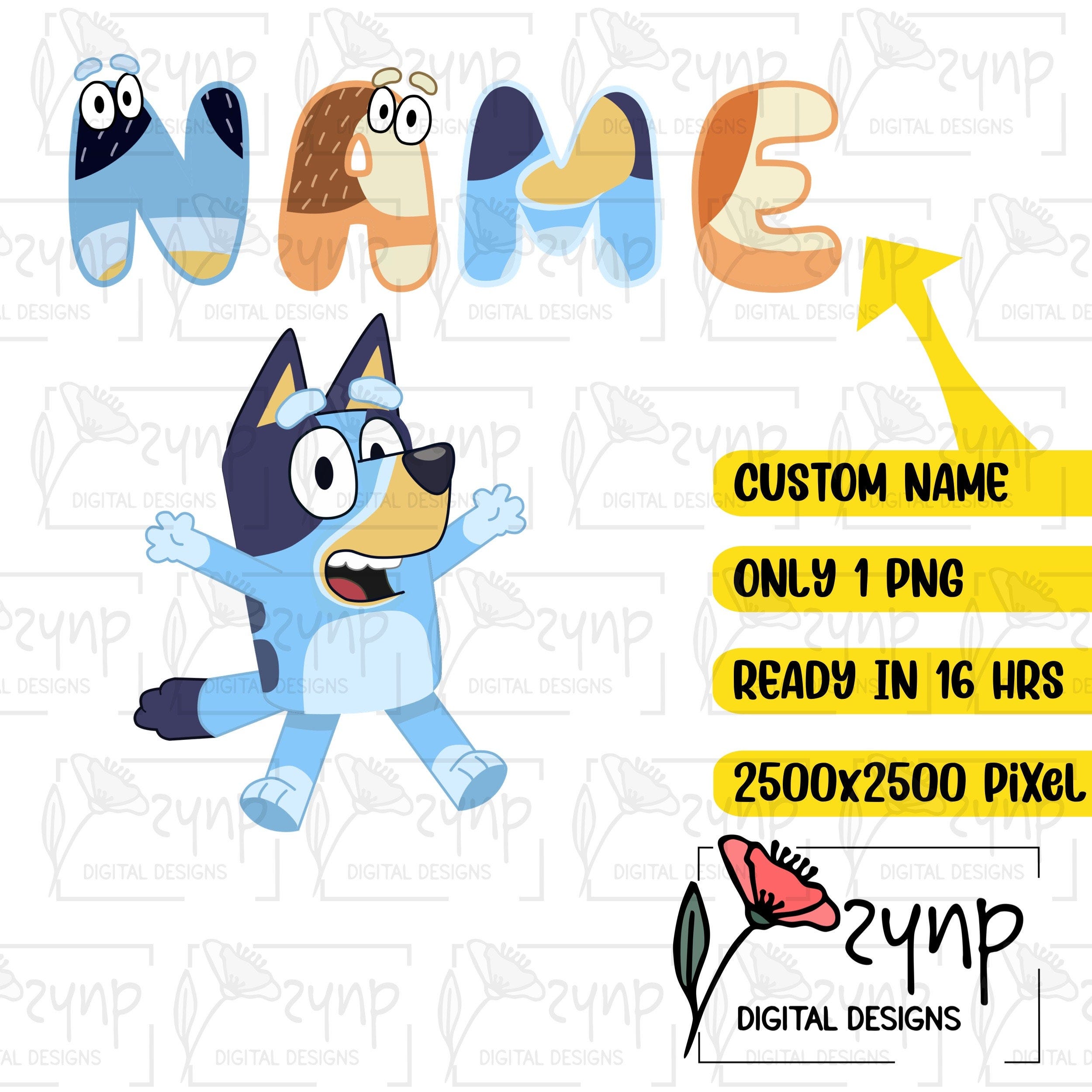 Custom Name Boy Girl Design Bluey Toddler Graphic PNG, Bluey Birthday Party PNG,Personalized Bluey PNG
