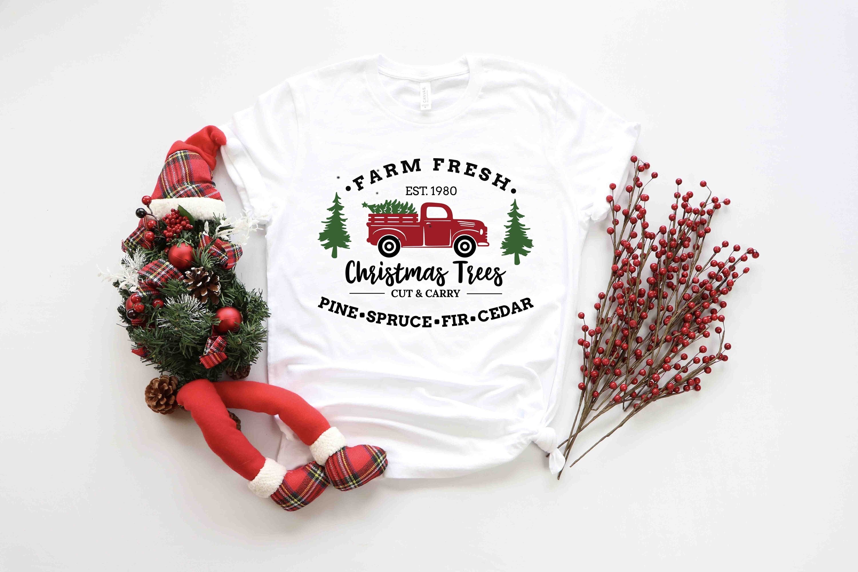 Farm Fresh Christmas Trees Truck Shirt, Christmas T-shirt, Christmas Family, Red Truck Shirt, Christmas Gift, Christmas Truck Family Shirts