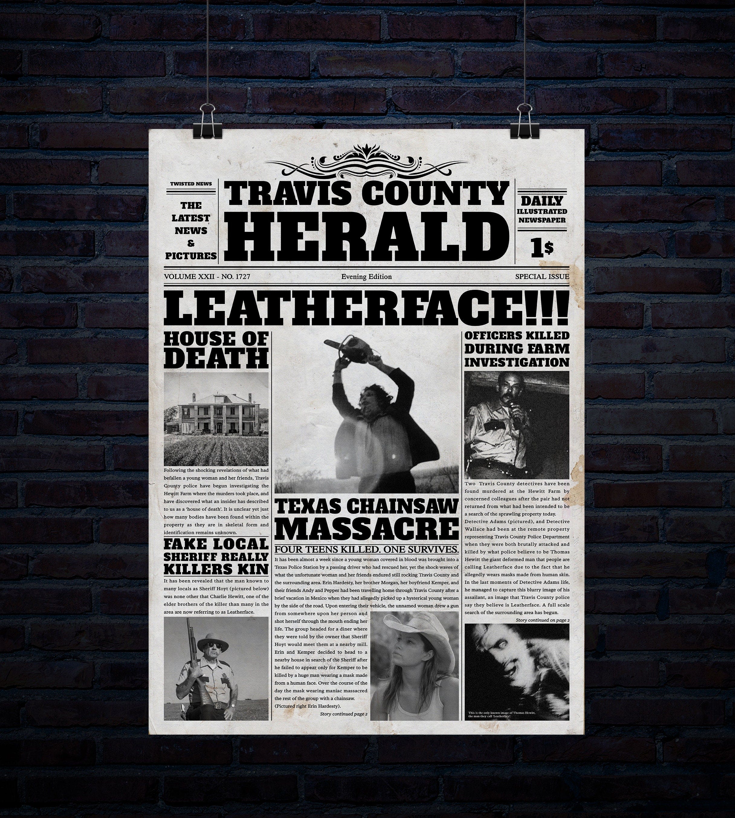 House Of Death Newspaper Article 20 inch x 30 inch 300Dpi Poster Digital Download