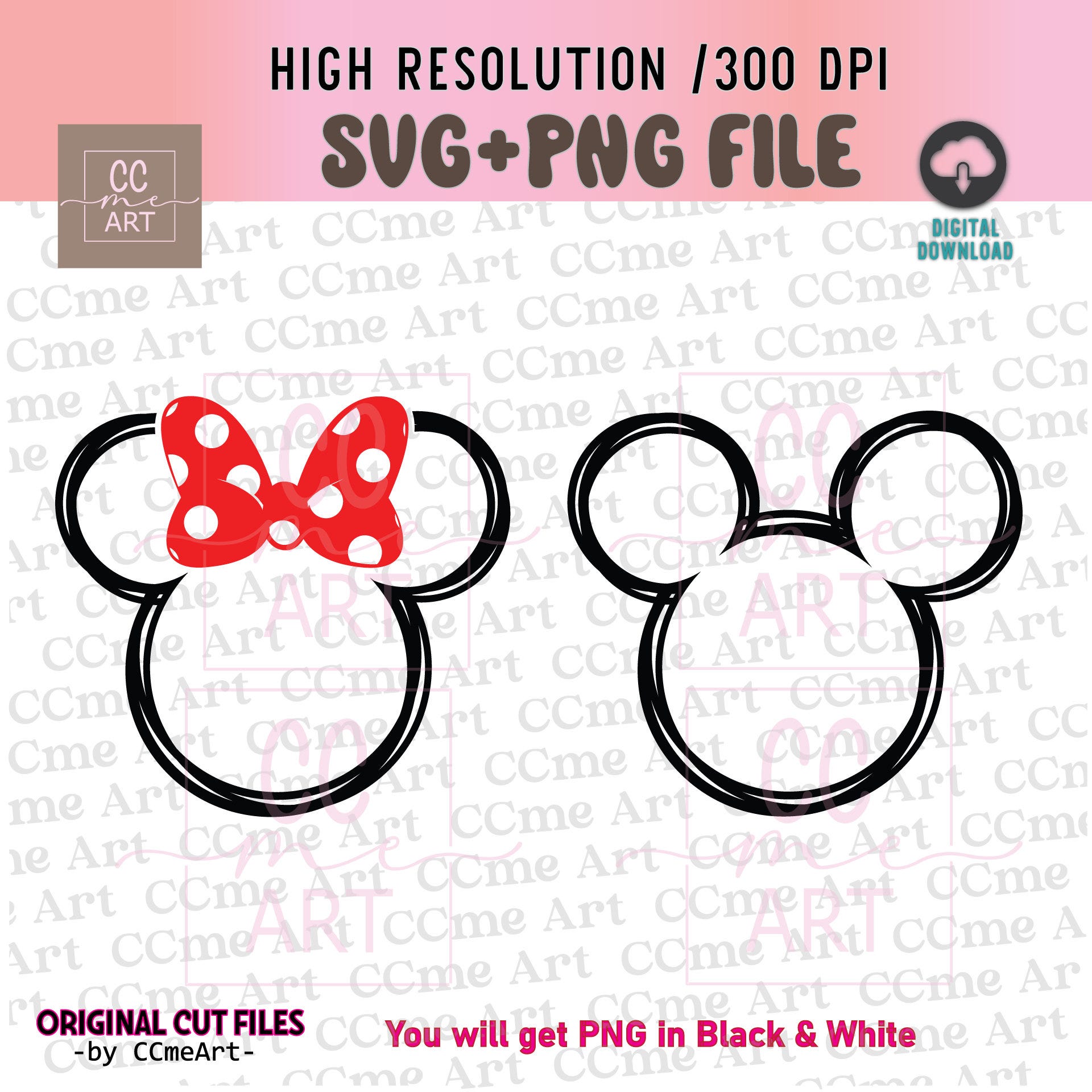 Minnie Mickey Outline, SVG, Hairbow, Icon, Head, Clipart, digital download, PNG, DIY, trip, bow, first vacation, princess, instant, Cut File