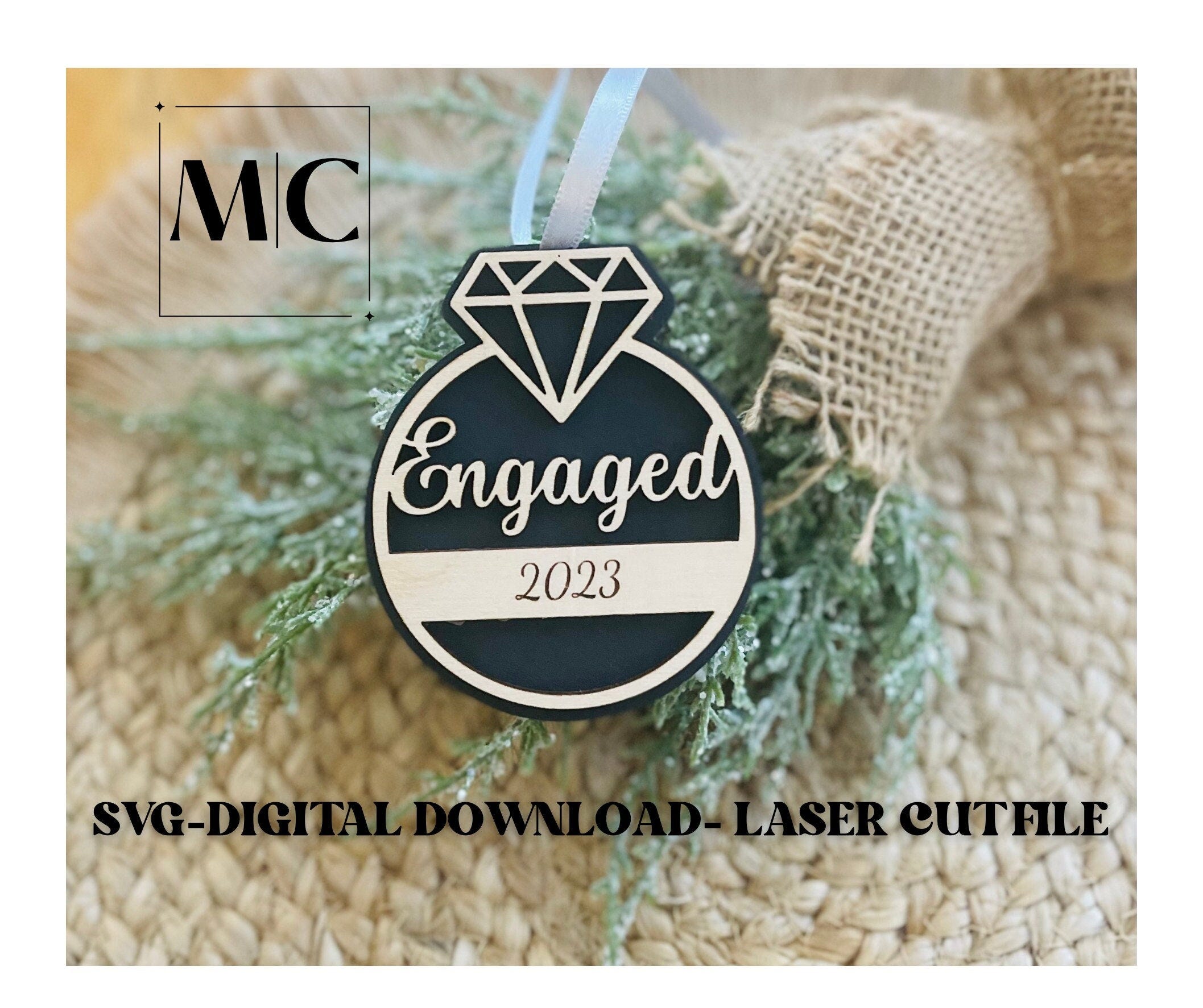 Engaged Christmas Tree Ornament SVG Engagement Ring Svg, Personalized Engagement Ornament, Our First Christmas Engaged Ornament.