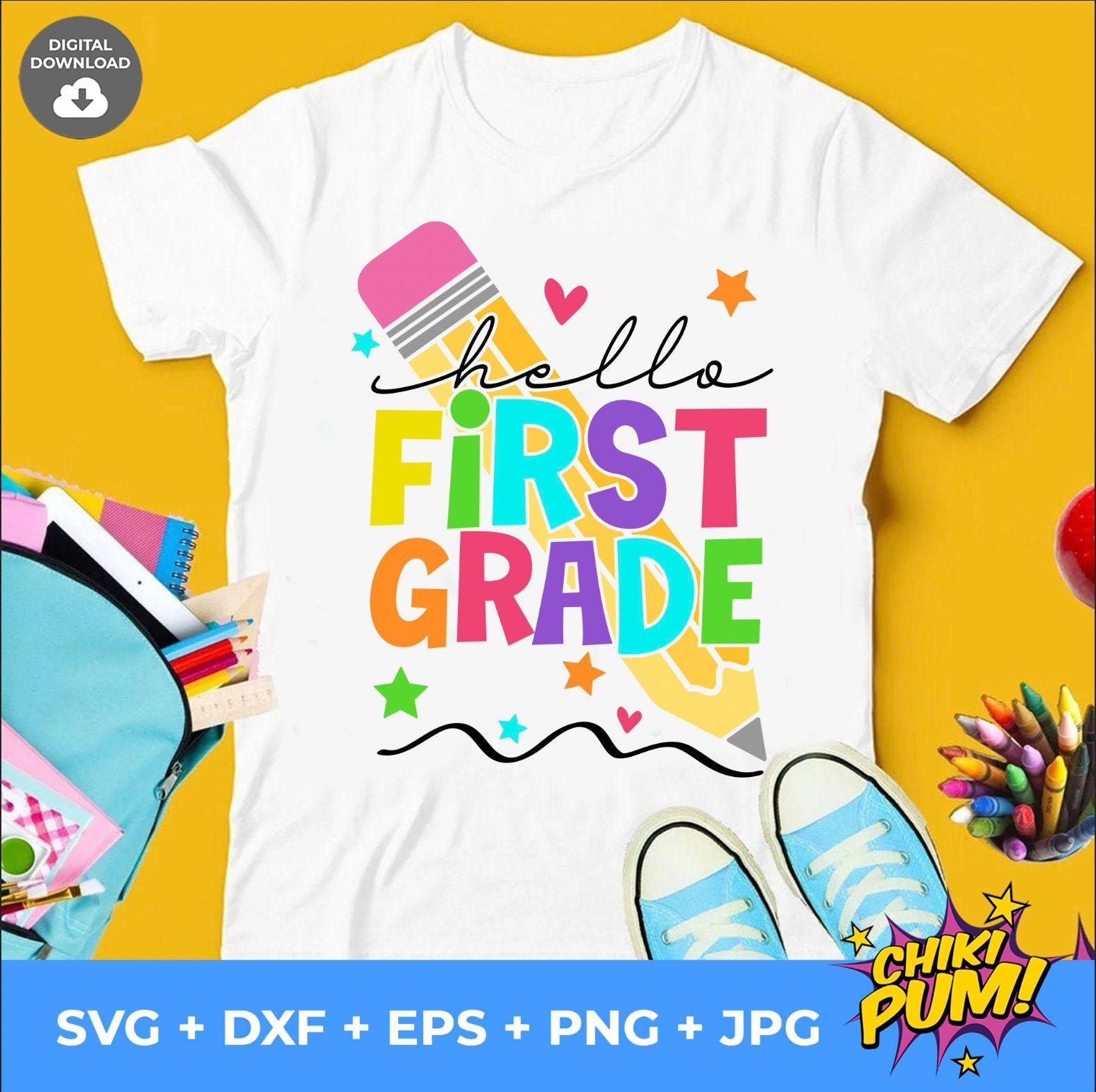 Hello First Grade SVG, 1st Grade SVG, Back To School Svg, 1st Grade PNG, Teacher Svg, First day of school svg