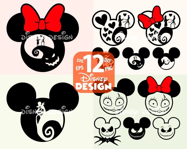 Nightmare before Christmas SVG / Jack and Sally  Ears SVG  / Halloween Costume Decoration Mouse for Silhouette and Cricut