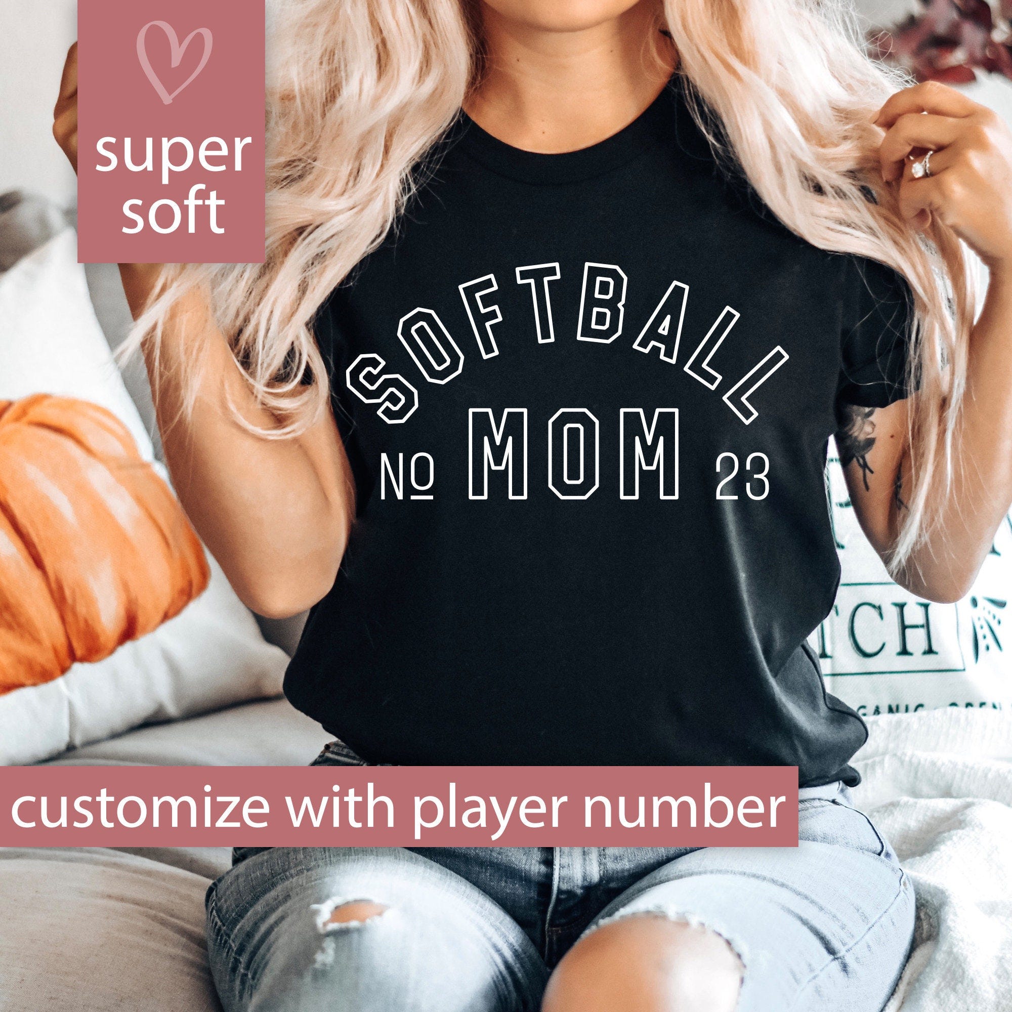 Personalized Softball Mom Shirt for Game Day TShirt, Custom Softball Mom Gift, Softball T Shirt for Women with Number, Custom Softball Tee