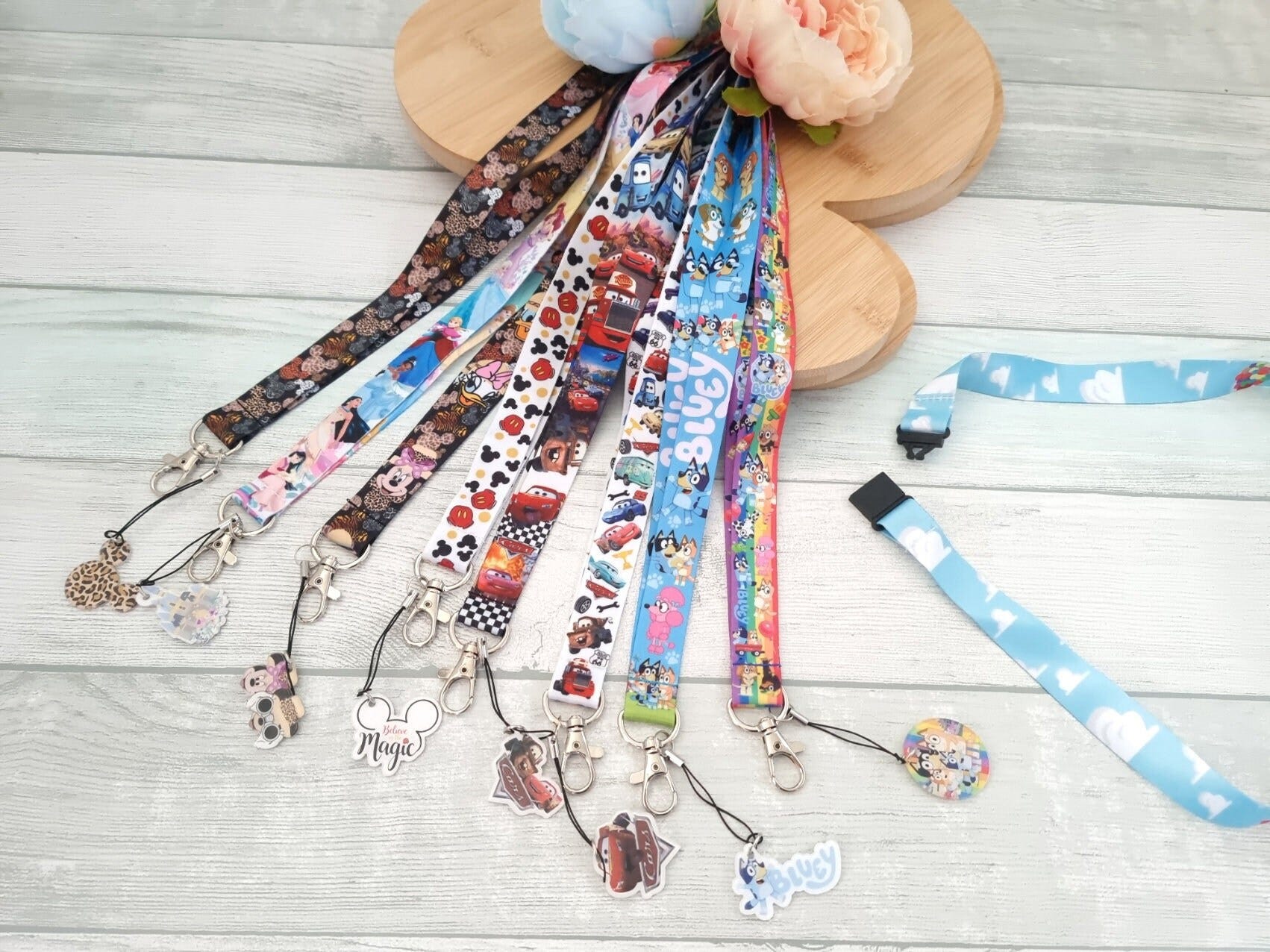 Disney Mickey animal ears Bluey Cars Jungle Book Lanyard / keychain / lanyard badge holder Disney character lanyard safety clip great gift