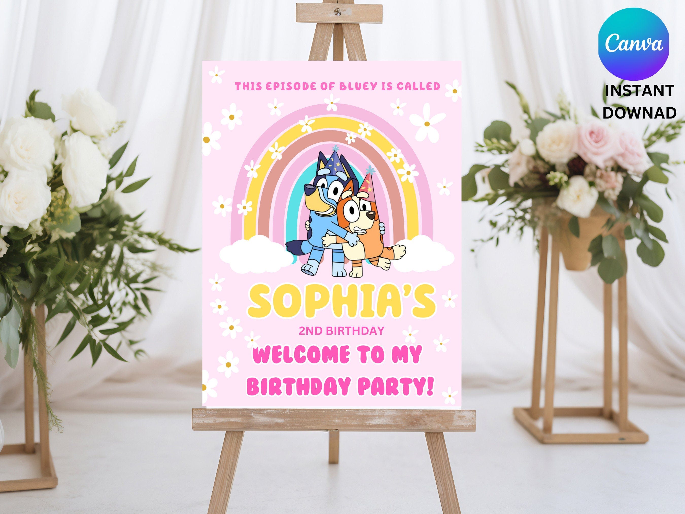 Daisy editable Bluey Welcome Sign for Girl Blue Dog Birthday Sign Bluey Invitation Girl Bluey Birthday Welcome Planel Girl Bluey