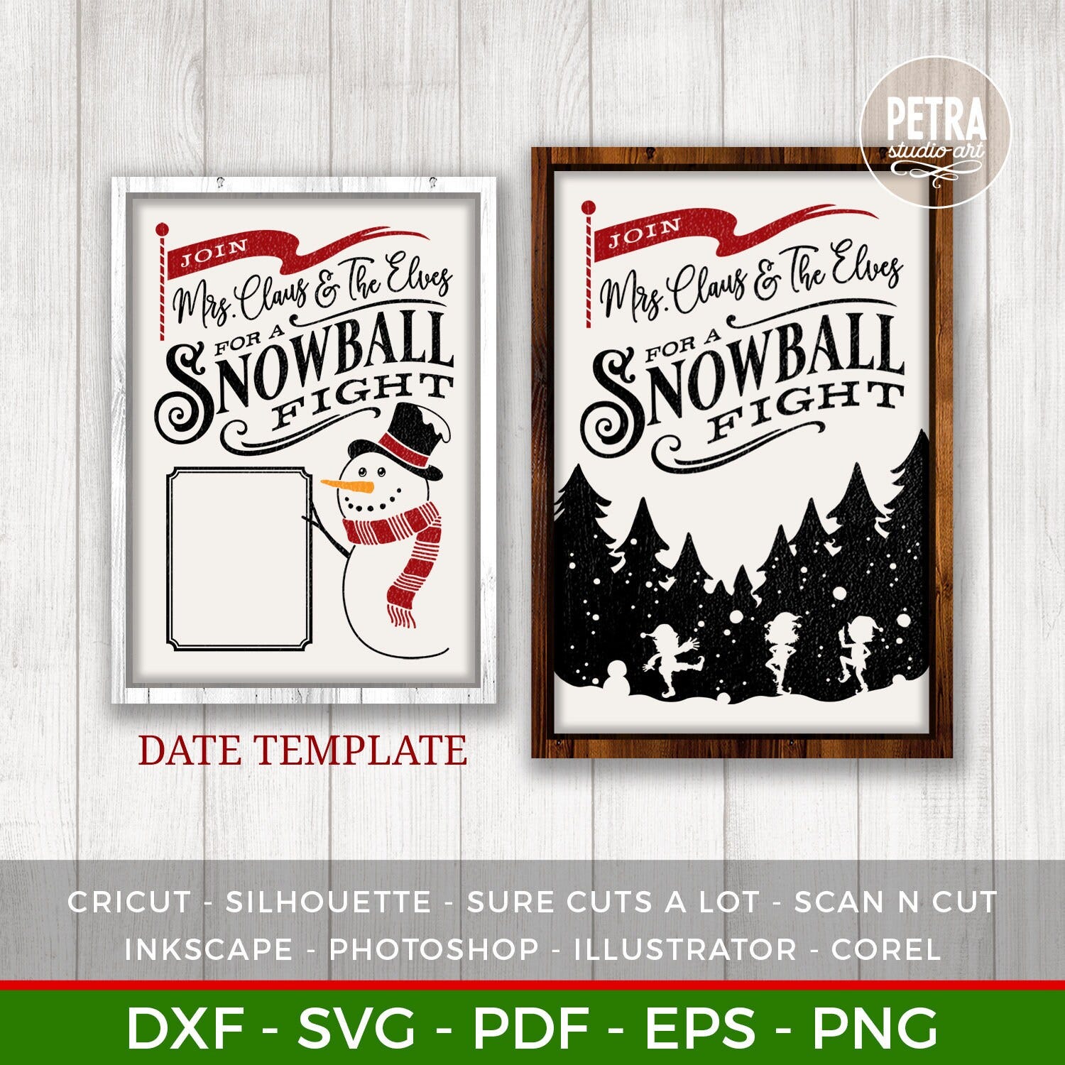 Christmas SVG. Join Mrs Claus and The Elves For A Snowball Fight SVG Cut File. Great for Crafting Christmas Home Decorations.