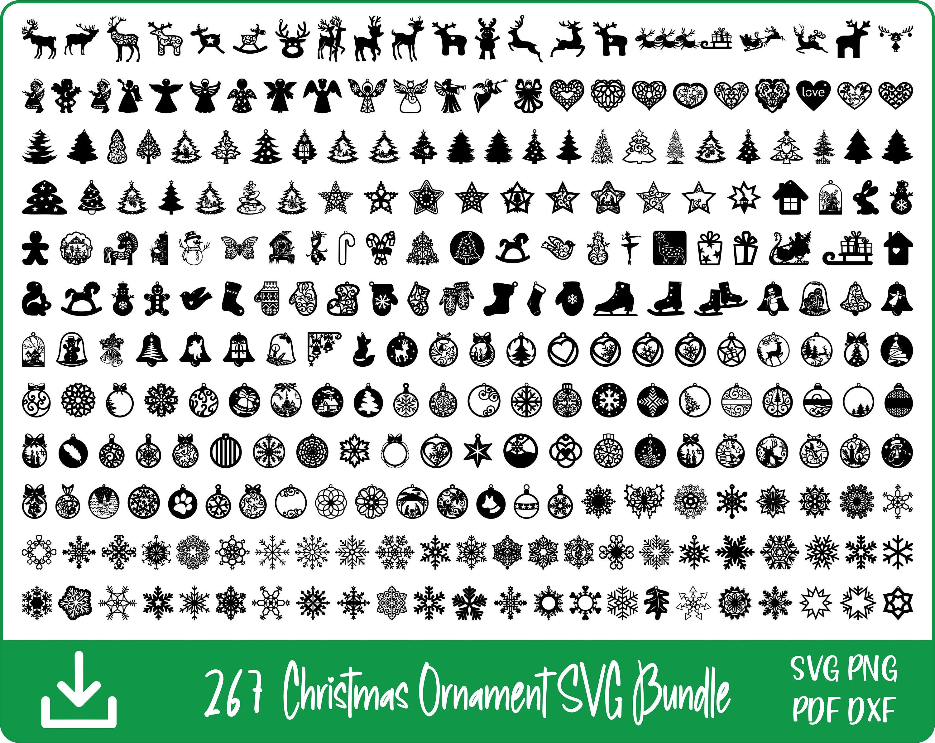 267 Christmas Ornament SVG Bundle, Tree Ornament SVG File, Christmas Decor Cut Files, Round Christmas Ornaments SVG, Glowforge Christmas svg