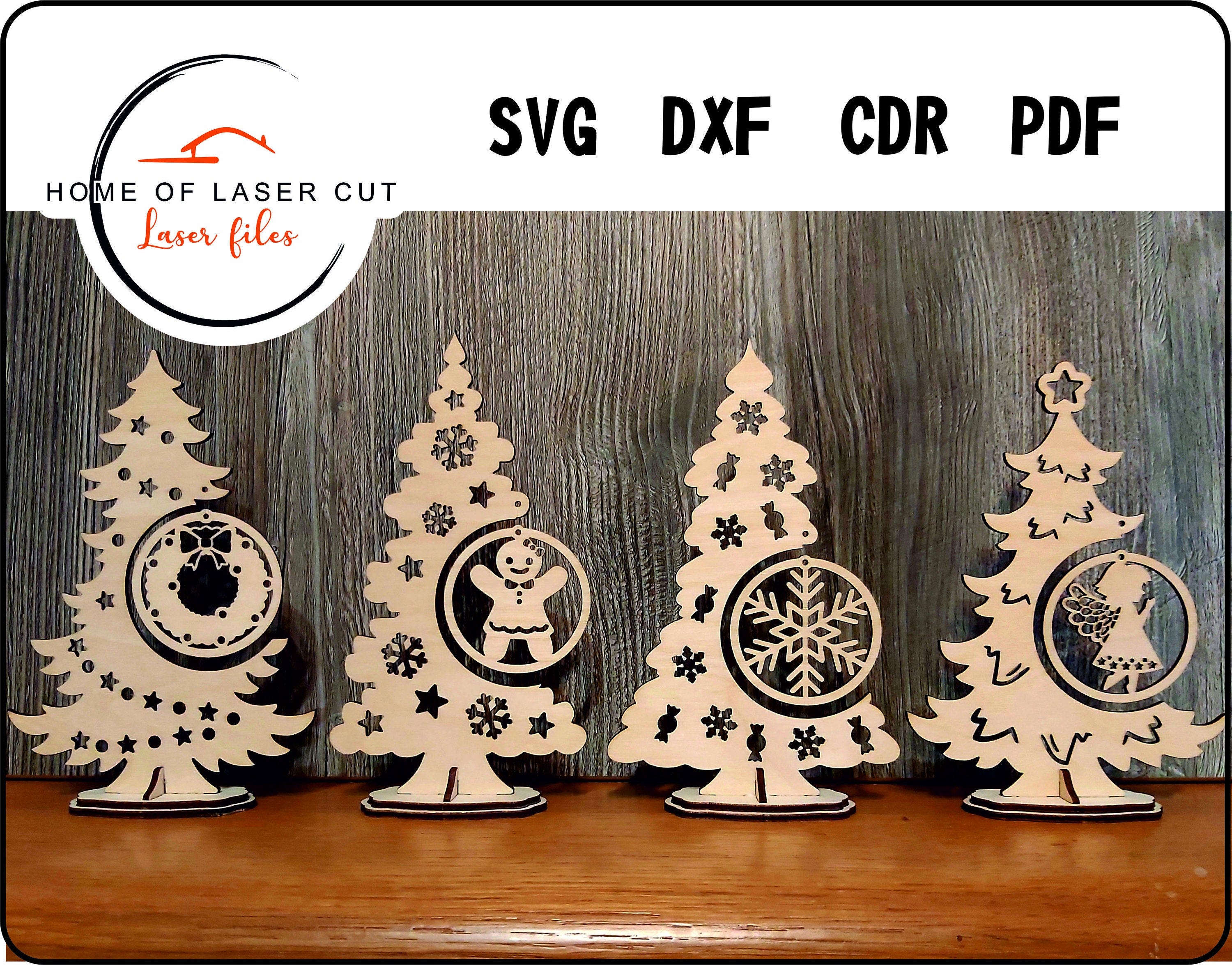 Christmas tree template, 4 variants, svg cdr pdf dxf, 3mm and 4mm material, Snowflake Cut Files