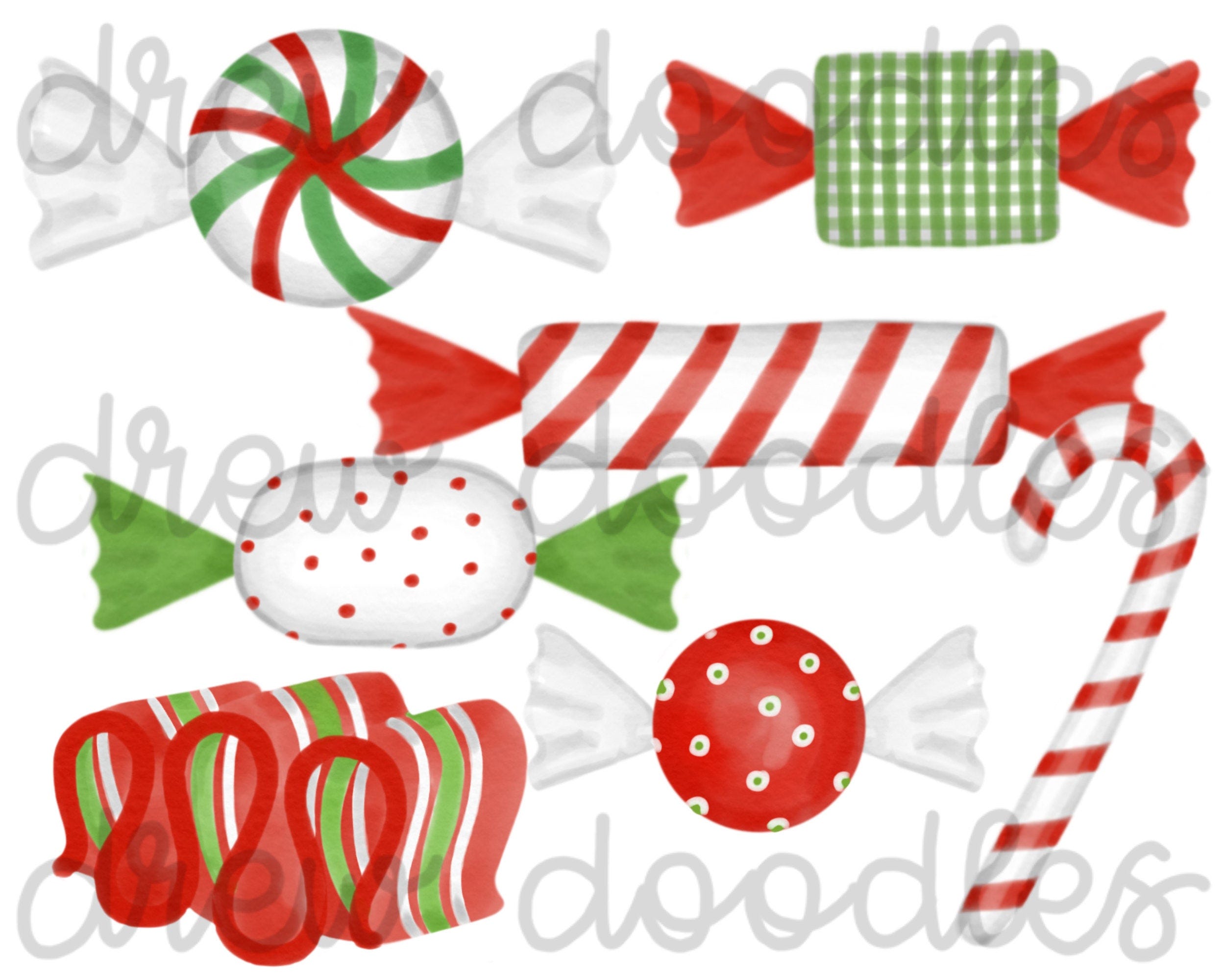 Watercolor Christmas Candy Digital Clip Art Set- Instant Download
