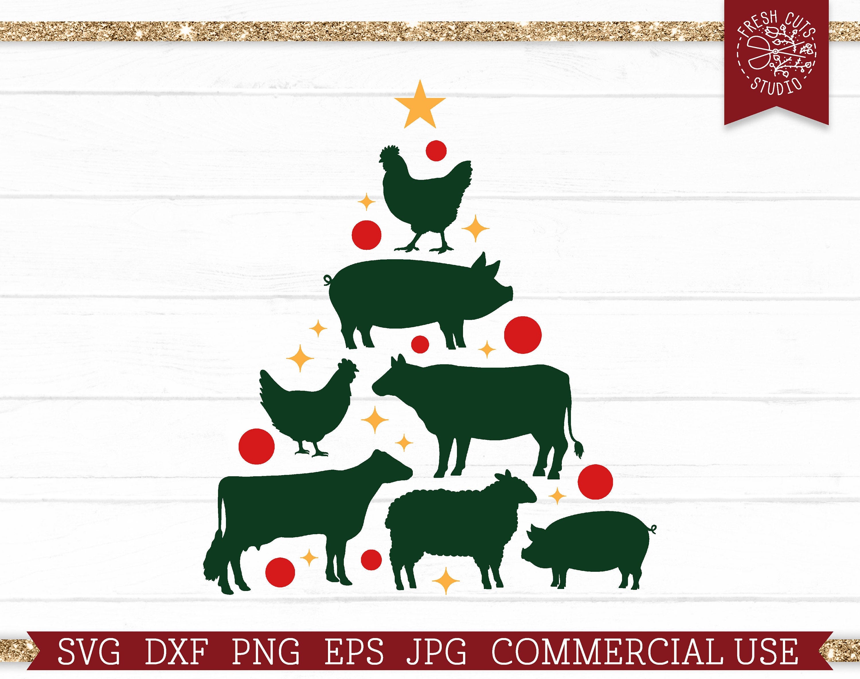 Farm Christmas Tree SVG Cow Pig Chicken Sheep, Farm Animals Tree SVG, Rustic Country Christmas Svg Cut File for Cricut, Commercial Use png