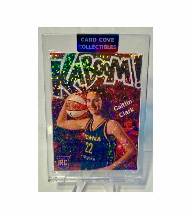 Buy 2 get 1 FREE! Caitlin Clark Sparkle Holo Indiana Fever Red Supernova Kaboom College Stats RC card! sealed in hard magnetic case!