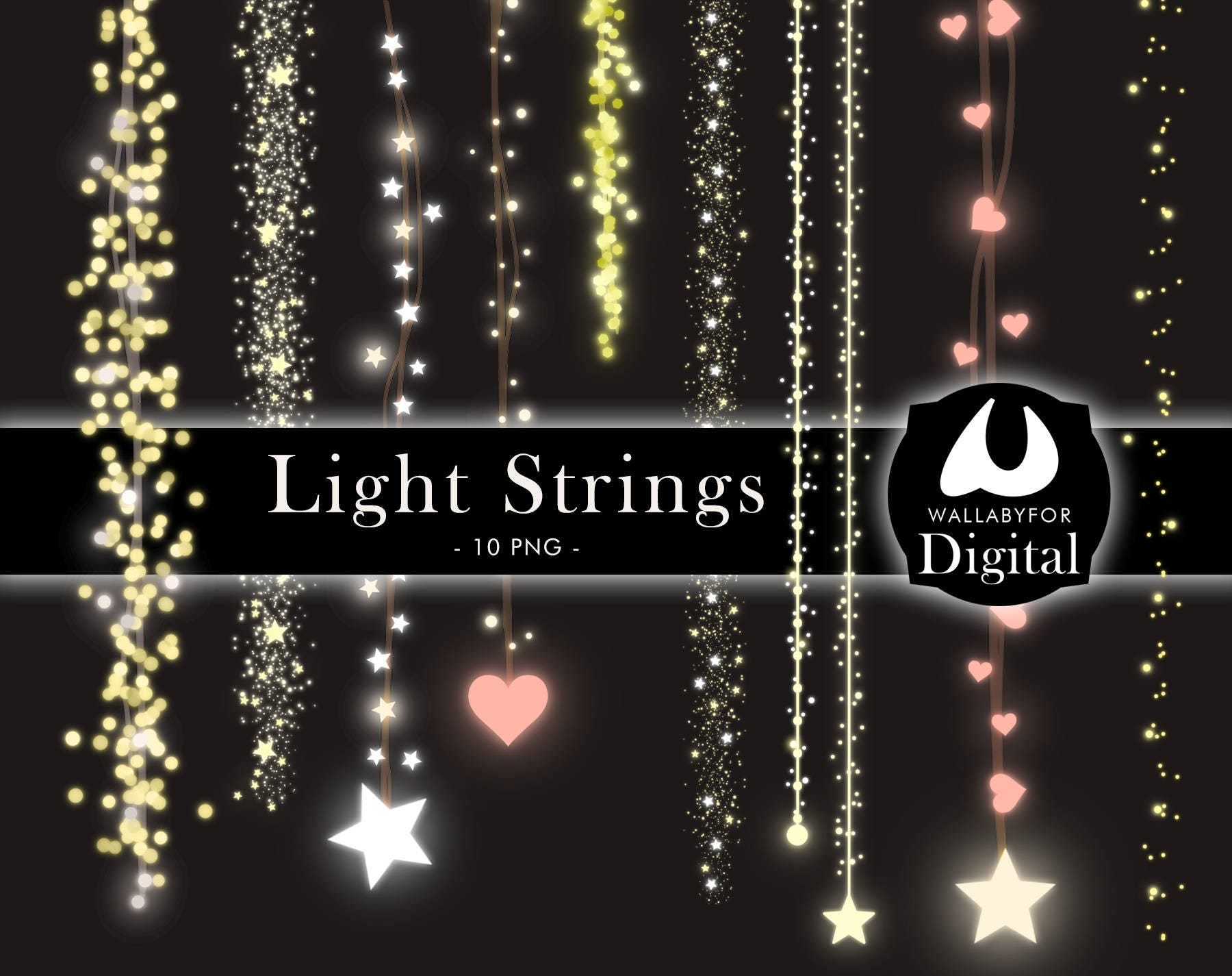 Light strings clipart Lights clipart String clipart Wedding lights Strings Wedding clipart Christmas clipart Fairy string Valentine
