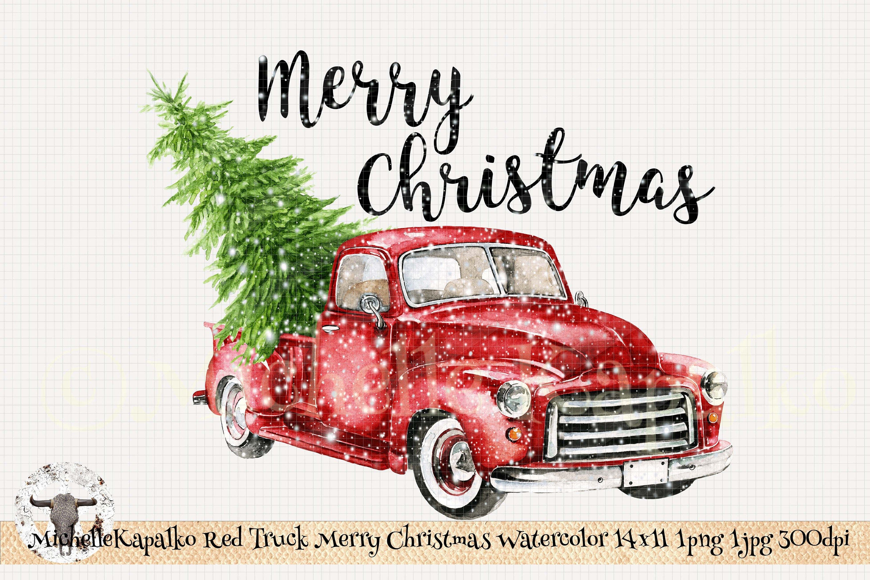 Download Vintage Red Truck Merry Christmas Sublimation Design Digital Paper Clipart png DIY Crafting Card Label Boho T-Shirt  Art Transfer