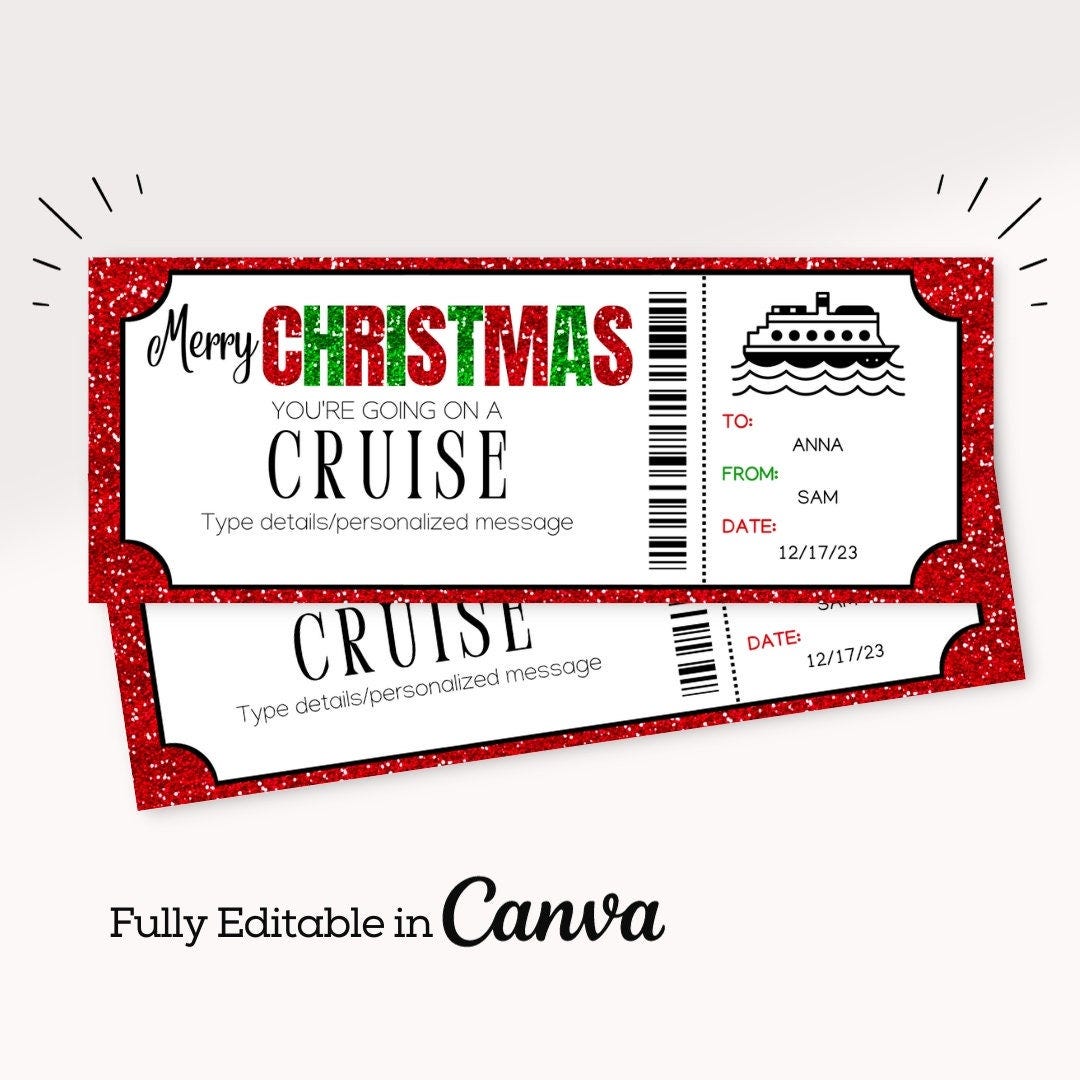 Christmas Printable Cruise Boarding Pass | Holiday Cruise Boarding Pass Ticket | Cruise Ticket Gift | Surprise Cruise Trip | Printable Gift