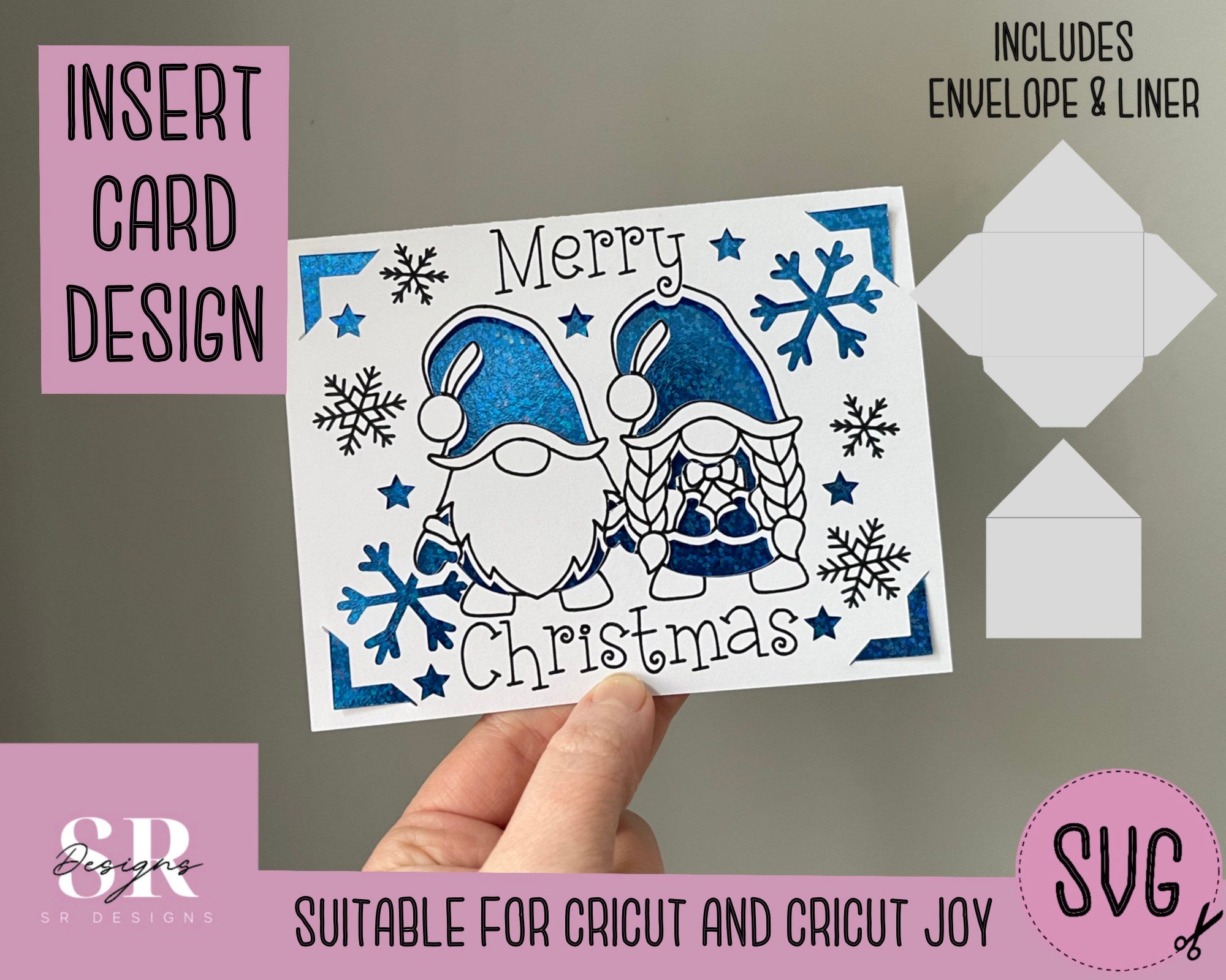 SVG: Christmas insert card. Cricut Joy friendly. Draw and cut card design. Envelope template included. Cricut Joy Christmas card SVG