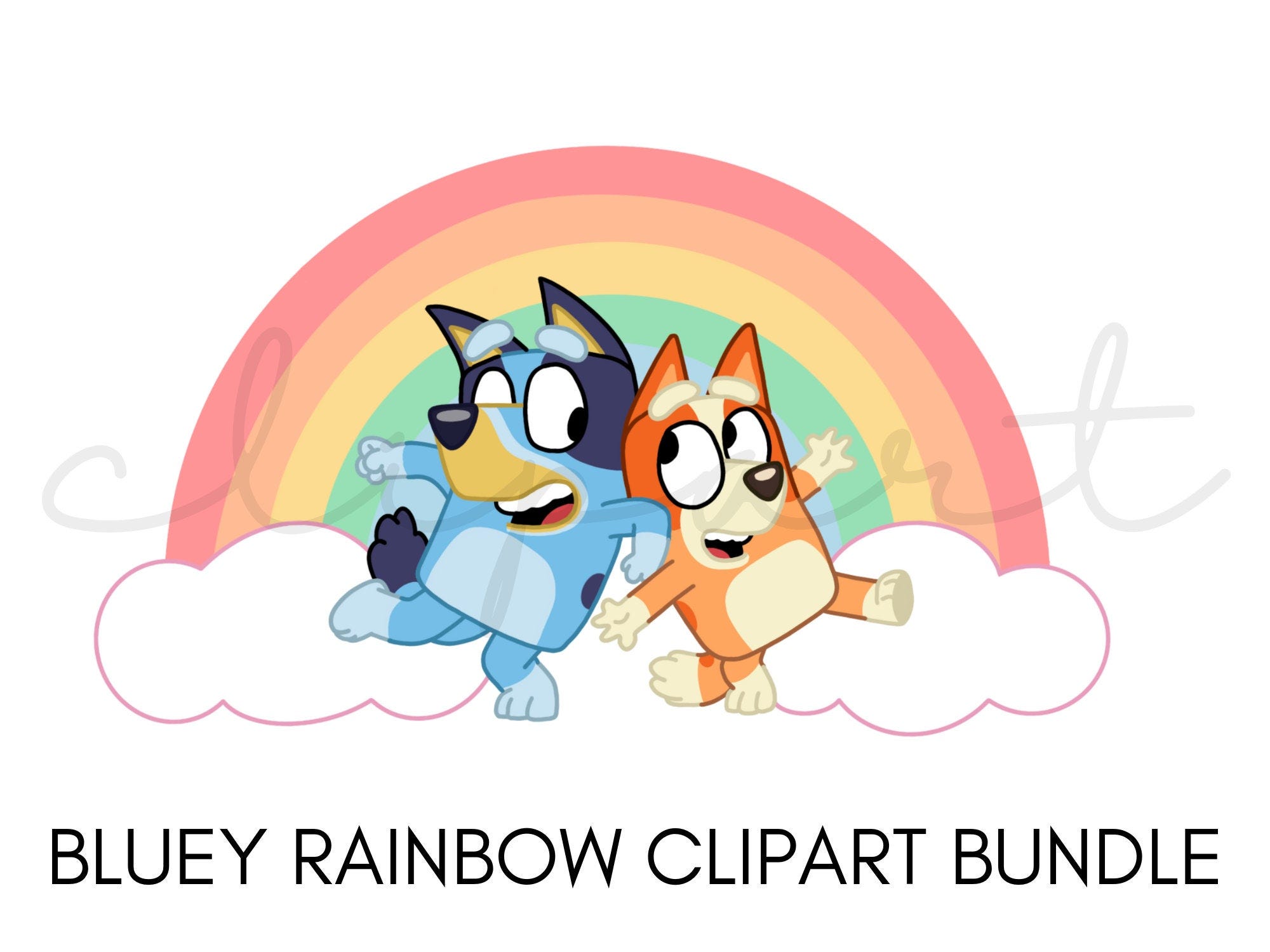 Bluey Rainbow Clipart Bundle, Colorful Bluey and Bingo Clipart