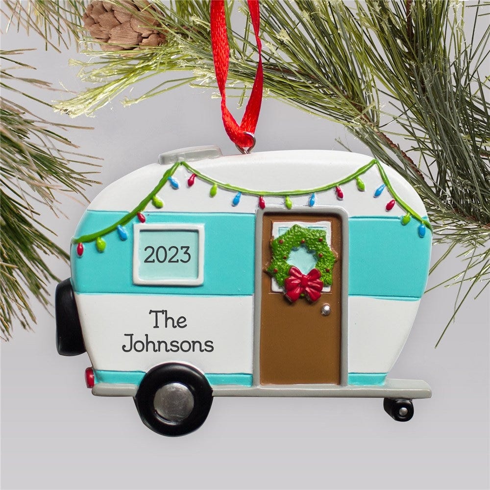 Happy Camper Personalized Ornament, camper ornament, christmas decor, camping ornament, christmas tree ornament, family gift -gfy8114363C