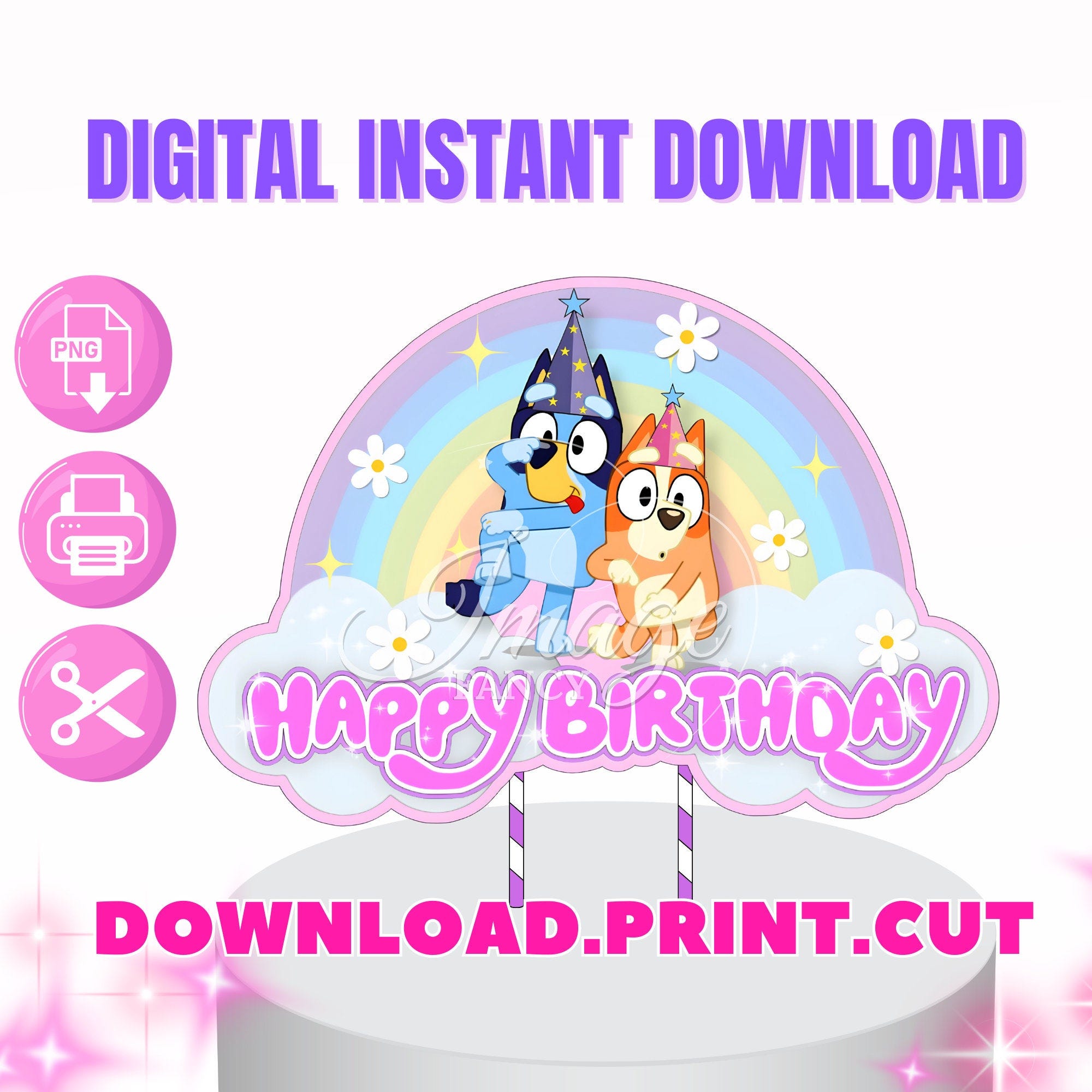 DIGITAL file Bluey Girl cake topper. Bluey Printable Cake Topper for Girl.