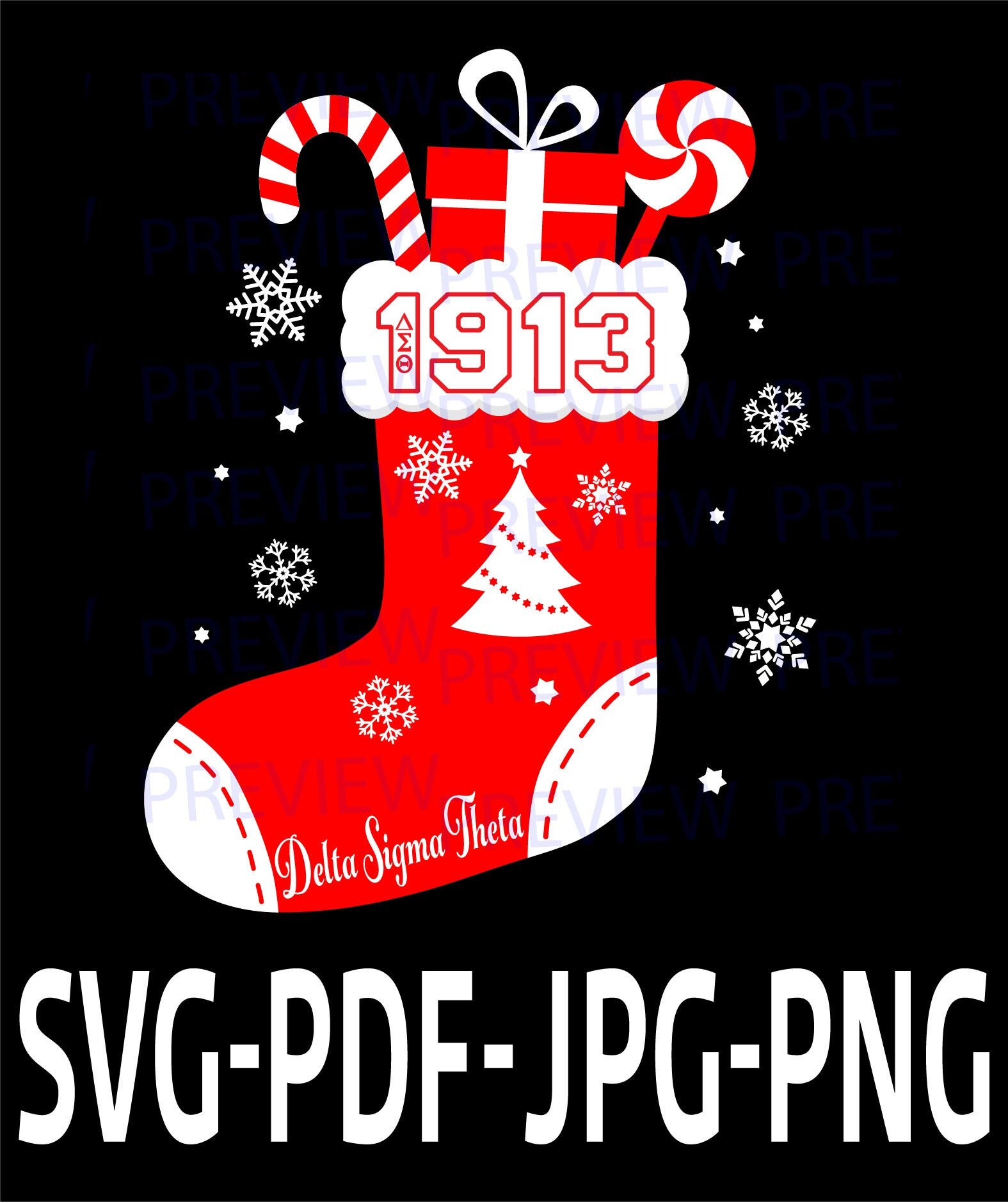 Delta Christmas Stocking Print or T-Shirt Design-Delta Sigma Theta- SVG, Jpg, & Png Zip File Design T-shirt or Print Design Instant Download