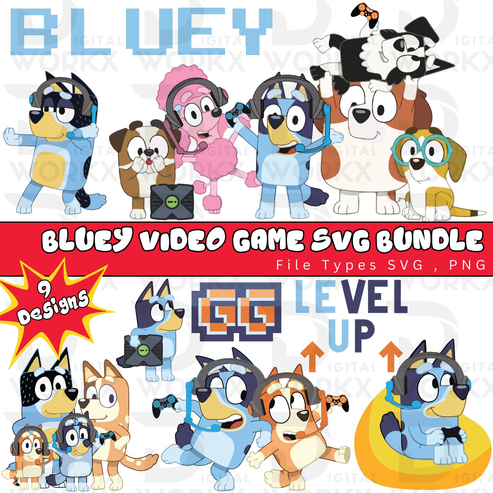 Blu-ey SVG Video Game Bundle, Blu-ey Game, Bluey SVG PNG, Blu-ey Birthday, Blu-ey Family, Blu-ey Dad, Blu-ey Font, Bluey Gaming, Blu-eyShirt