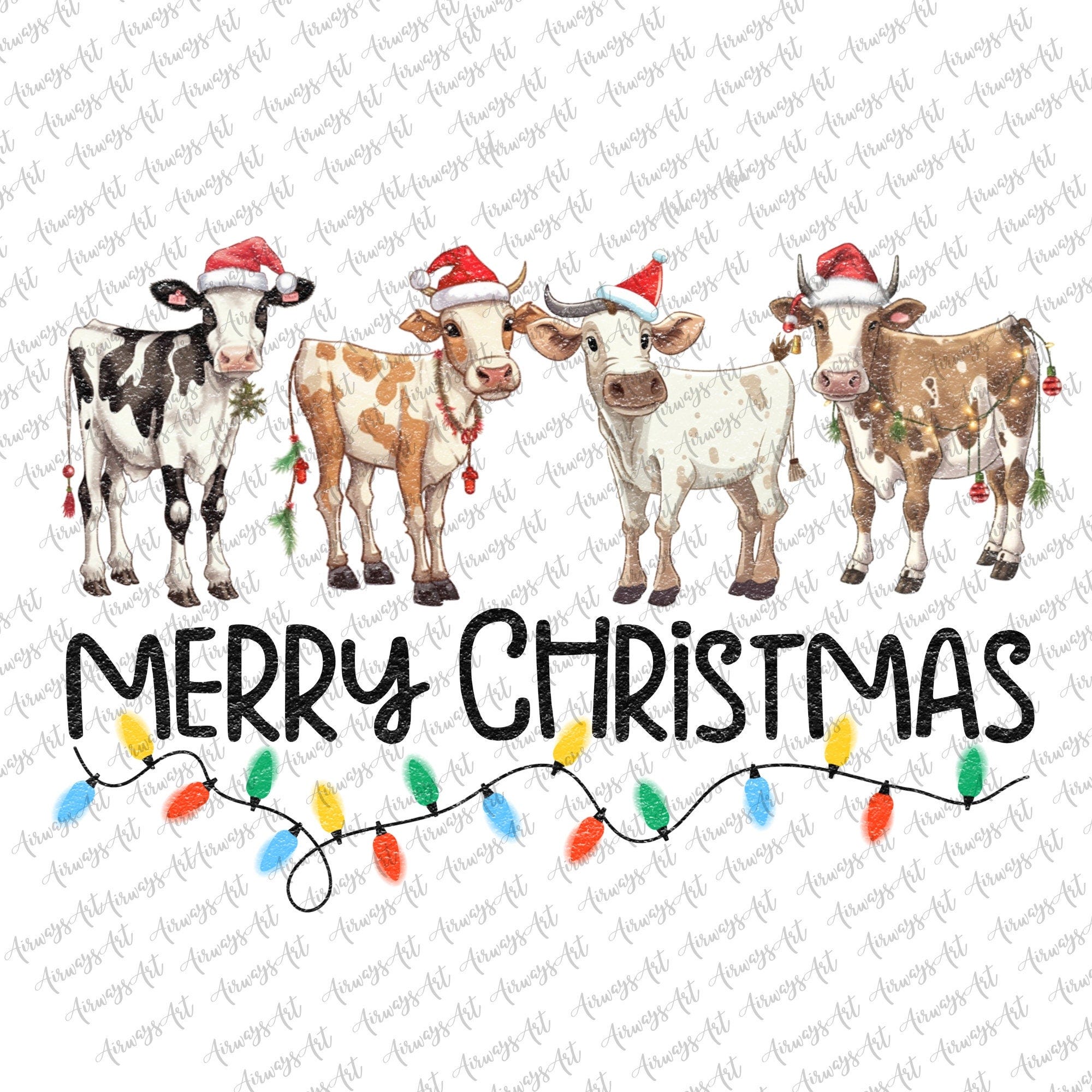 Christmas Cow PNG, Holstein Cow svg, Christmas Png, Cow Lover png, Western Christmas Png, Christmas Lightsvg, Instant Download