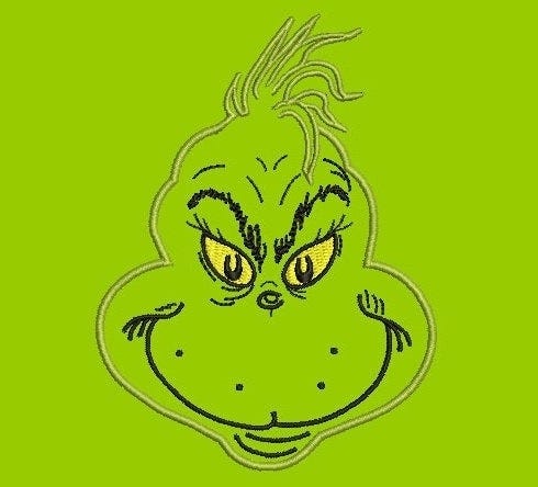 Grinch embroidery file, Grinch face machine embroidery design, Instant download, grinch applique design, bean stitch grinch face