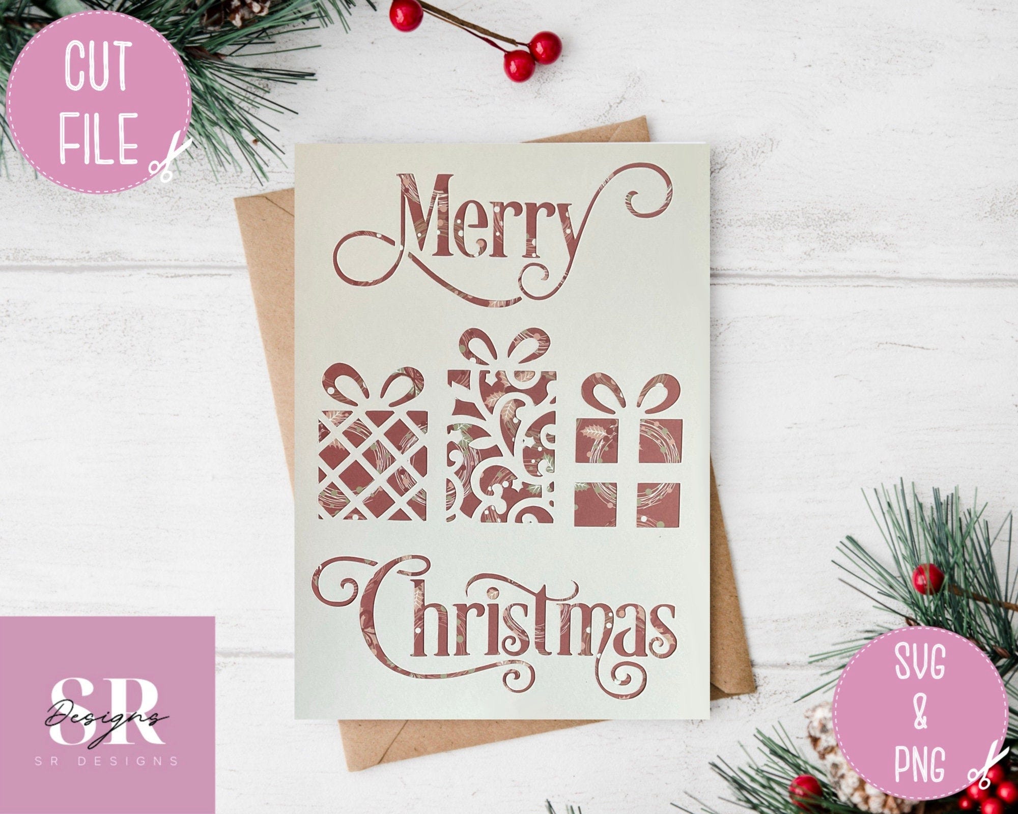 SVG: Christmas card. Christmas card svg. Merry Christmas svg. Cricut card svg. Desire Christmas font. Christmas present card svg.