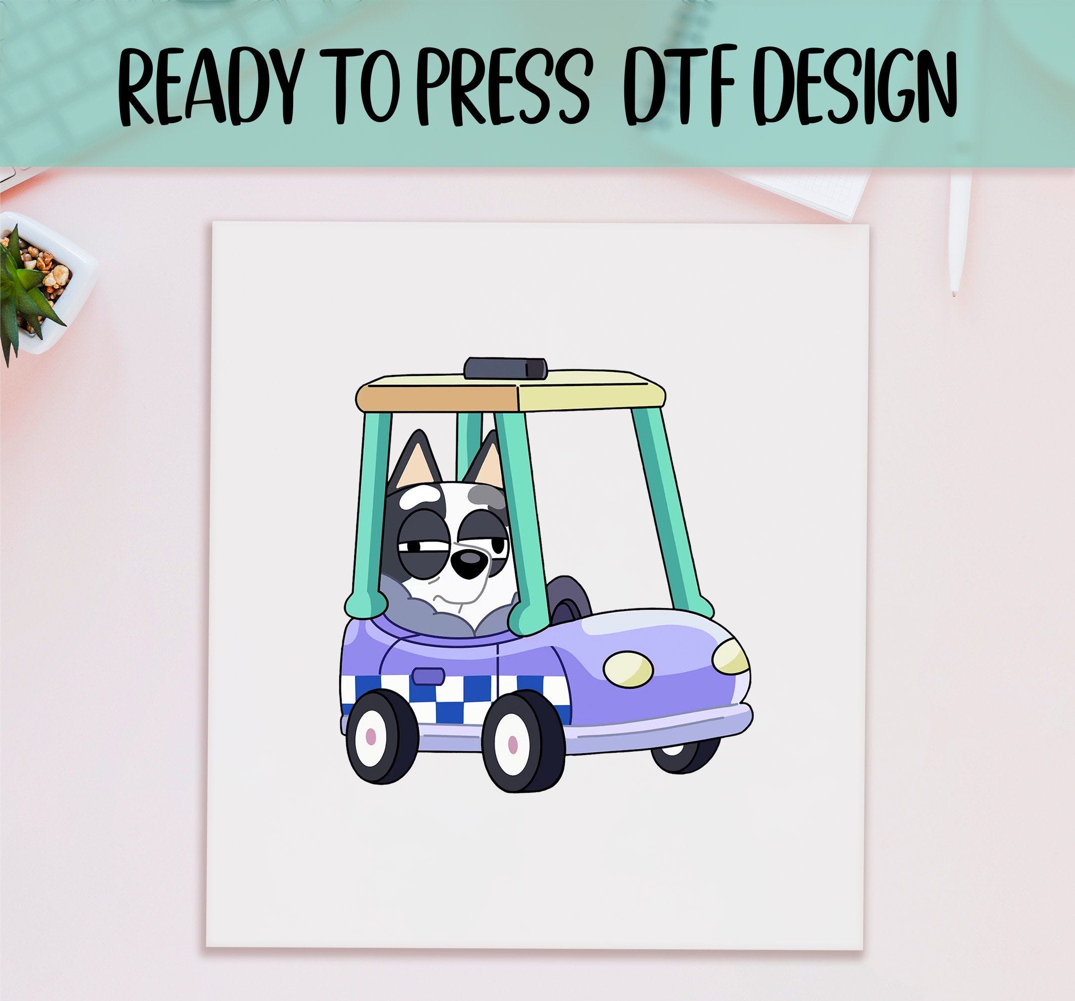 Muffin Driving Police Car Ready to Press DTF Print, Muffin Heeler Transfer Print, Full Color Transfer DTF, Funny Bluey Ready to Press Print