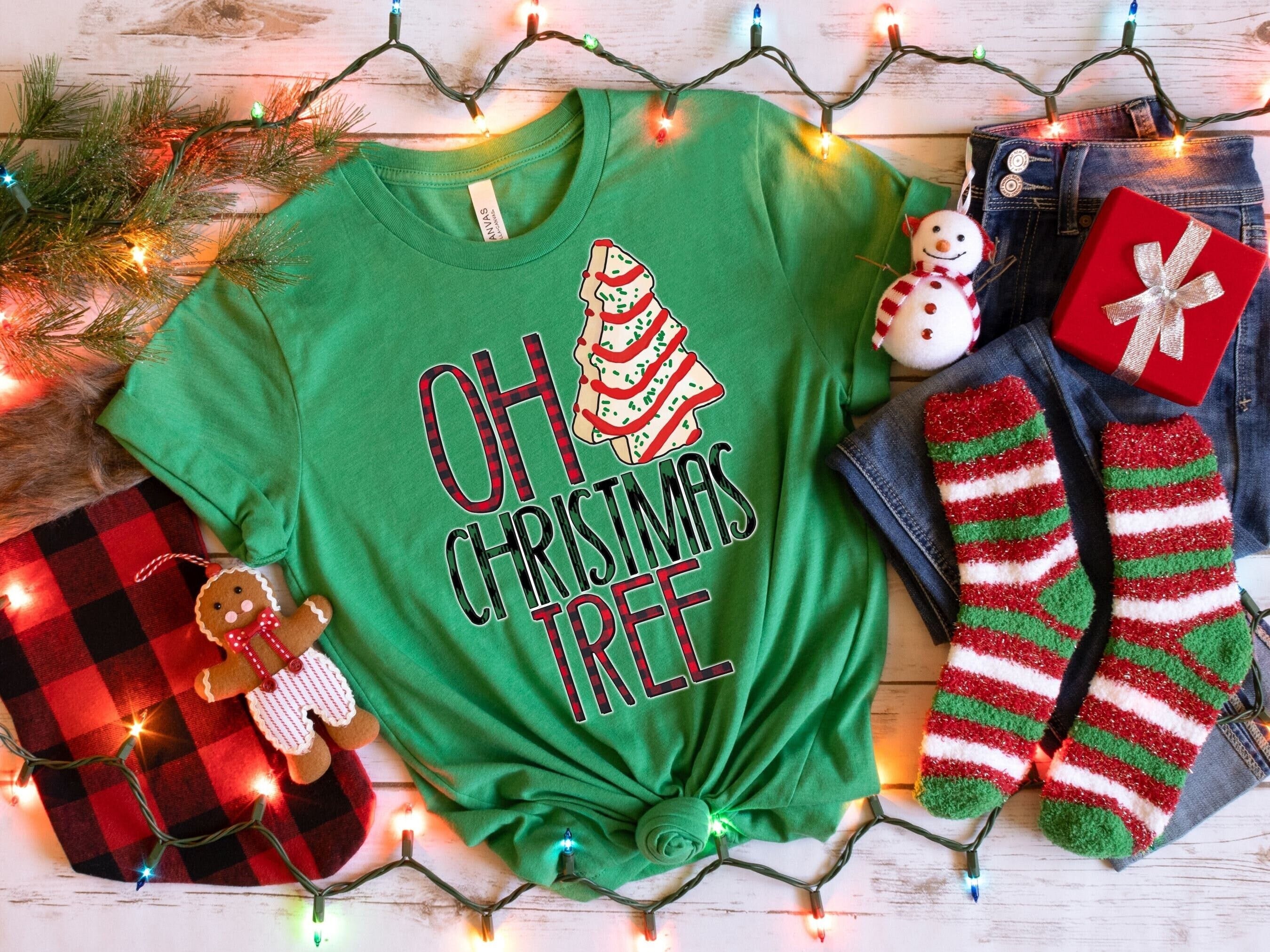 Oh Christmas Tree Cake Shirt, Funny Christmas Shirt for Mom, Holiday Family Matching PJs, Green, Christmas Snack Cake, Christmas Gift