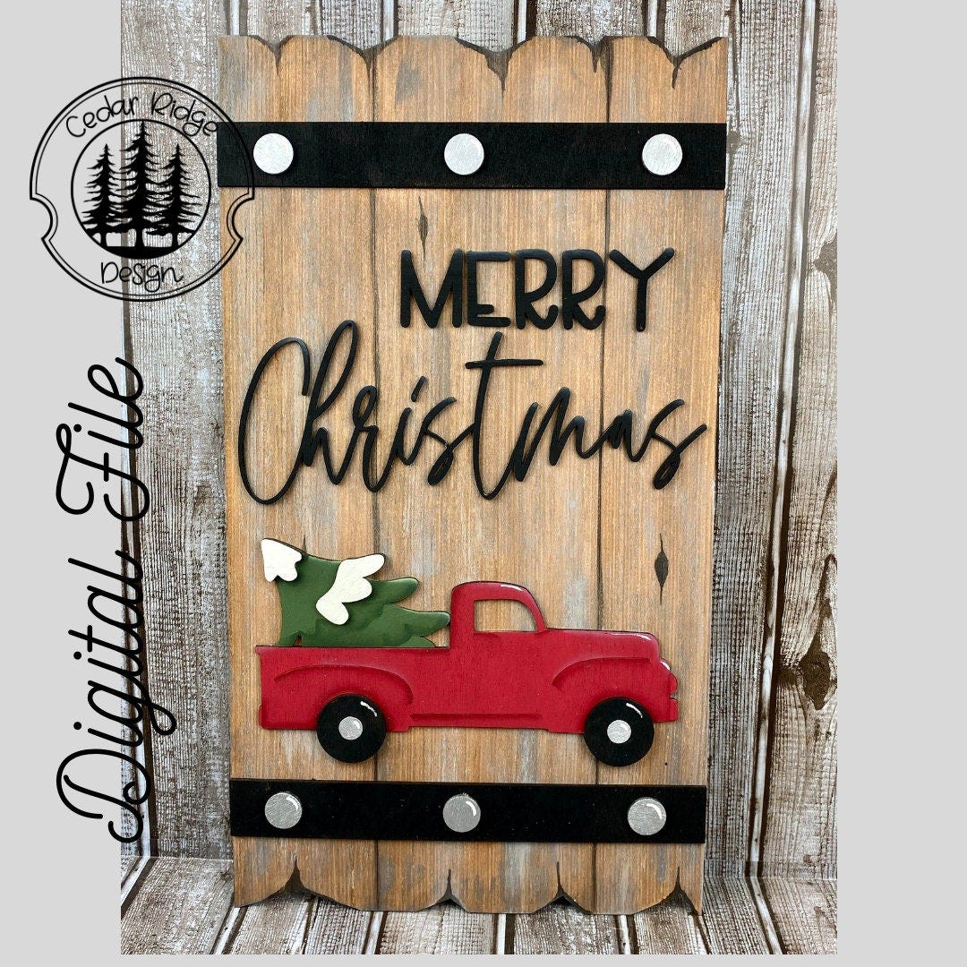 SVG/ LASER cut/ DIGITAL/Vintage Truck/Christmas Tree/Christmas/Christmas Decor/Door Sign/Glowforge Tested/Glowforge Ready
