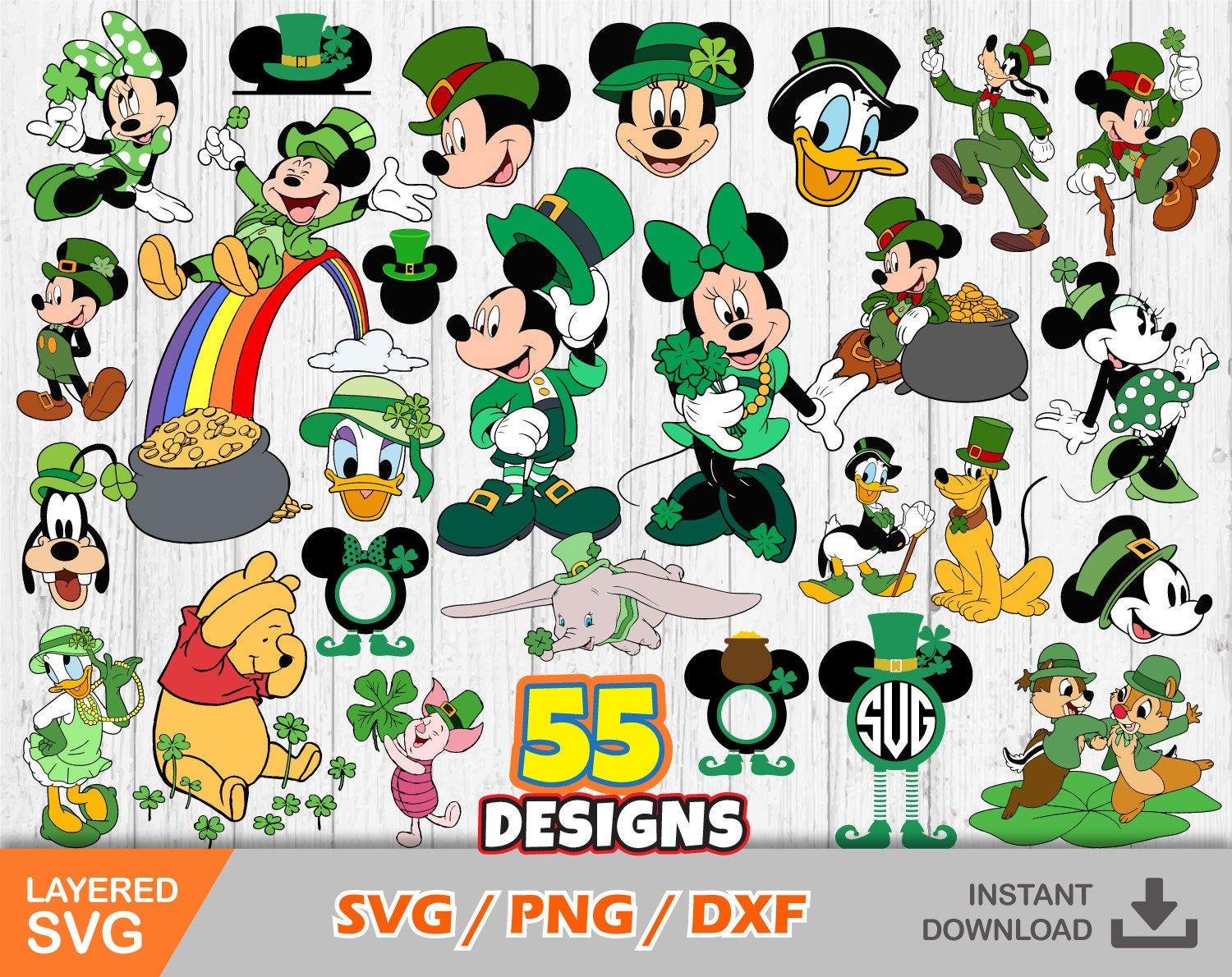 Mickey and Friends Saint Patricks Day 55 cliparts bundle, St. Patrick